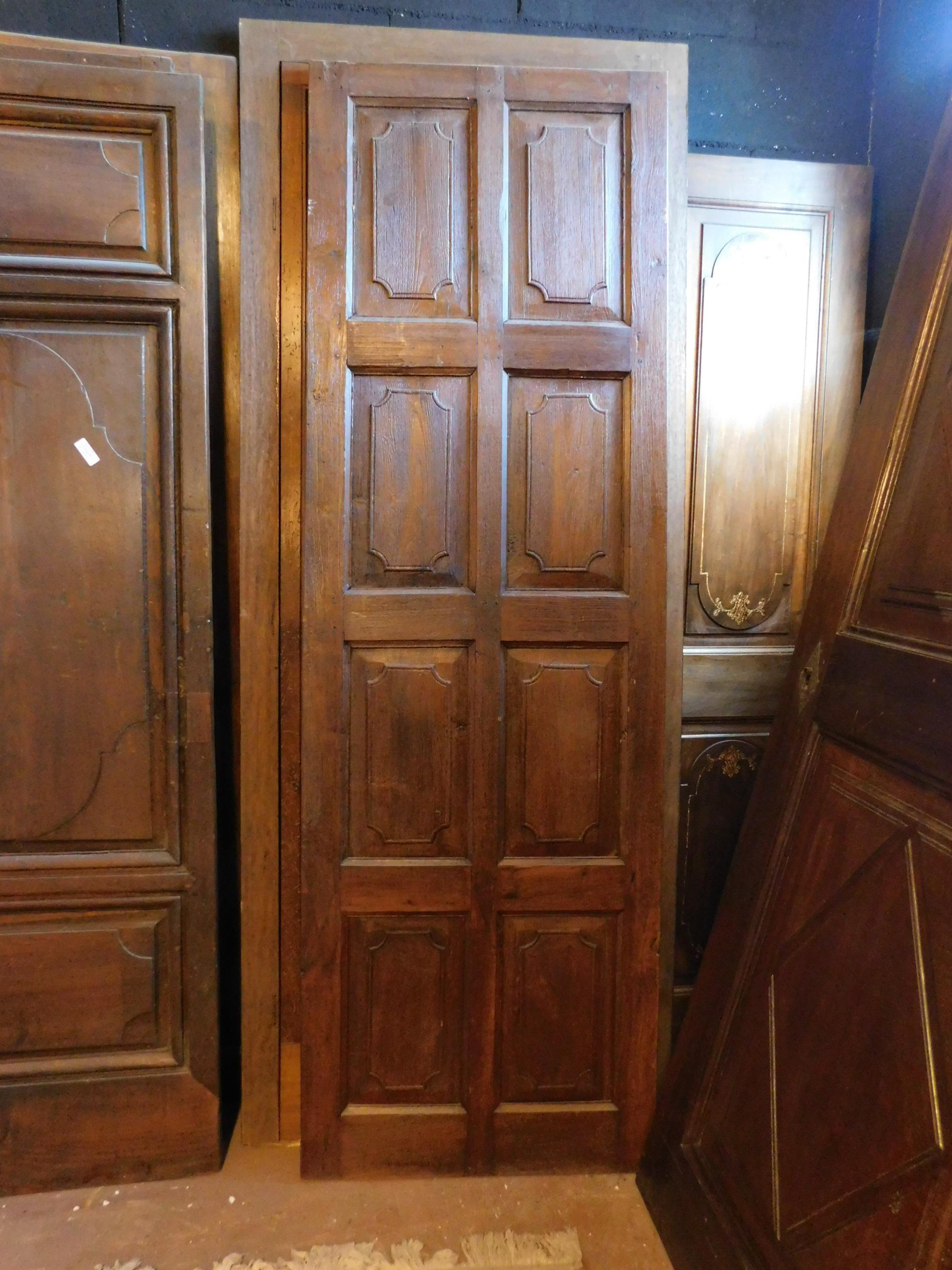 Antique Door in Solid Brown Walnut, Carved Double-Sided, 18th Century, Italy In Good Condition In Cuneo, Italy (CN)