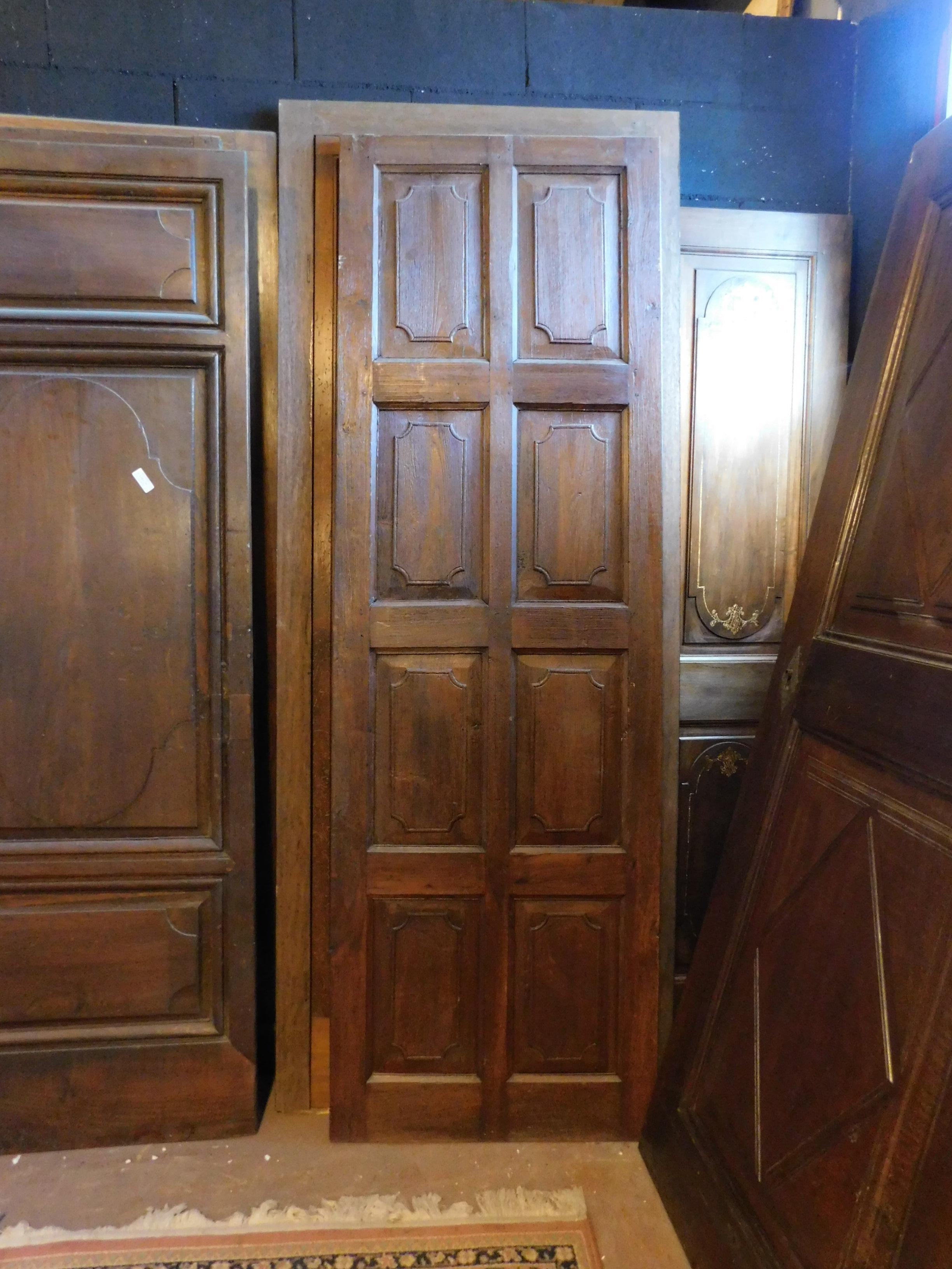 18th Century and Earlier Antique Door in Solid Brown Walnut, Carved Double-Sided, 18th Century, Italy