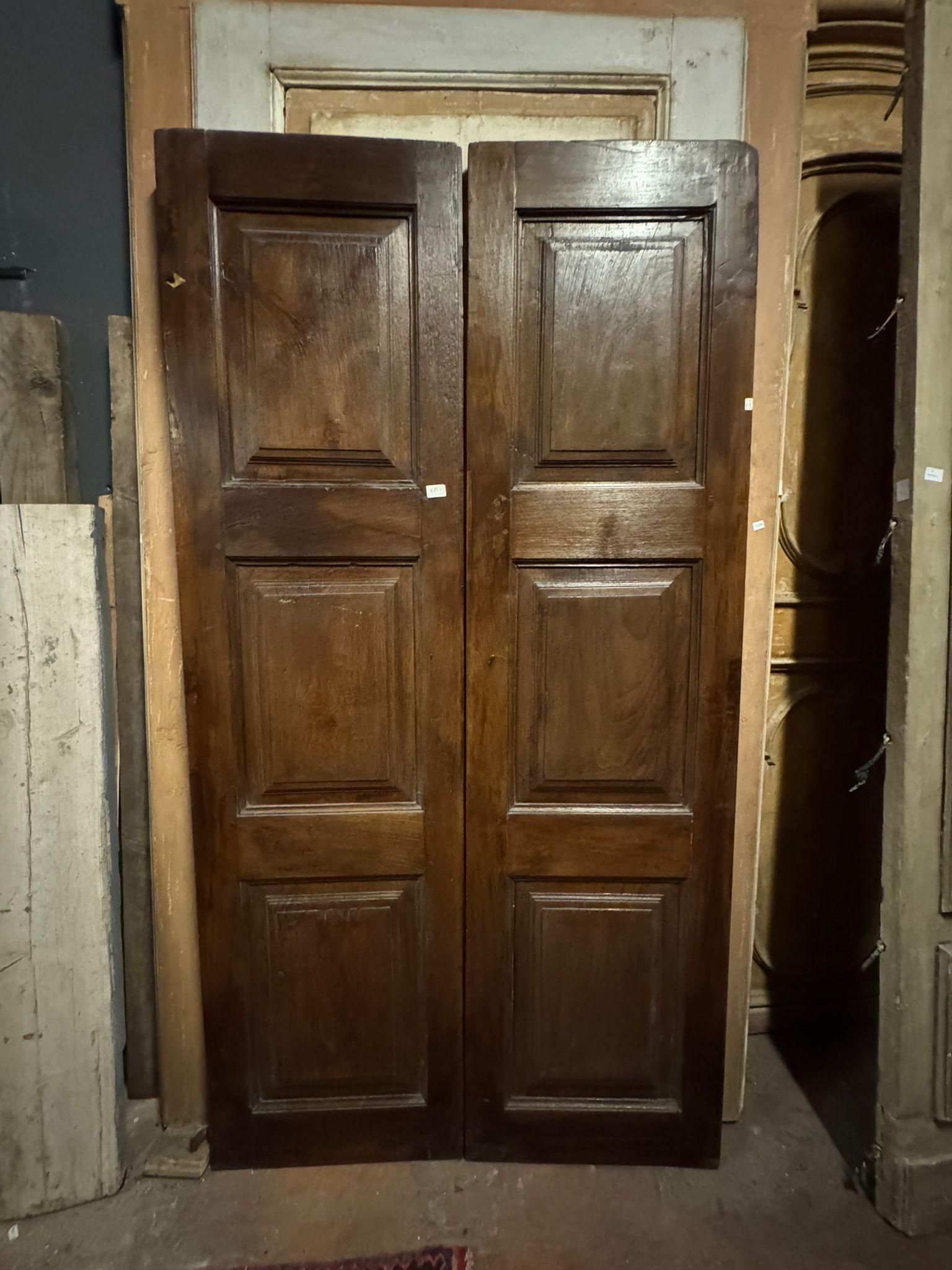 Walnut Antique door in walnut wood, two leaves with carved panels, Italy For Sale