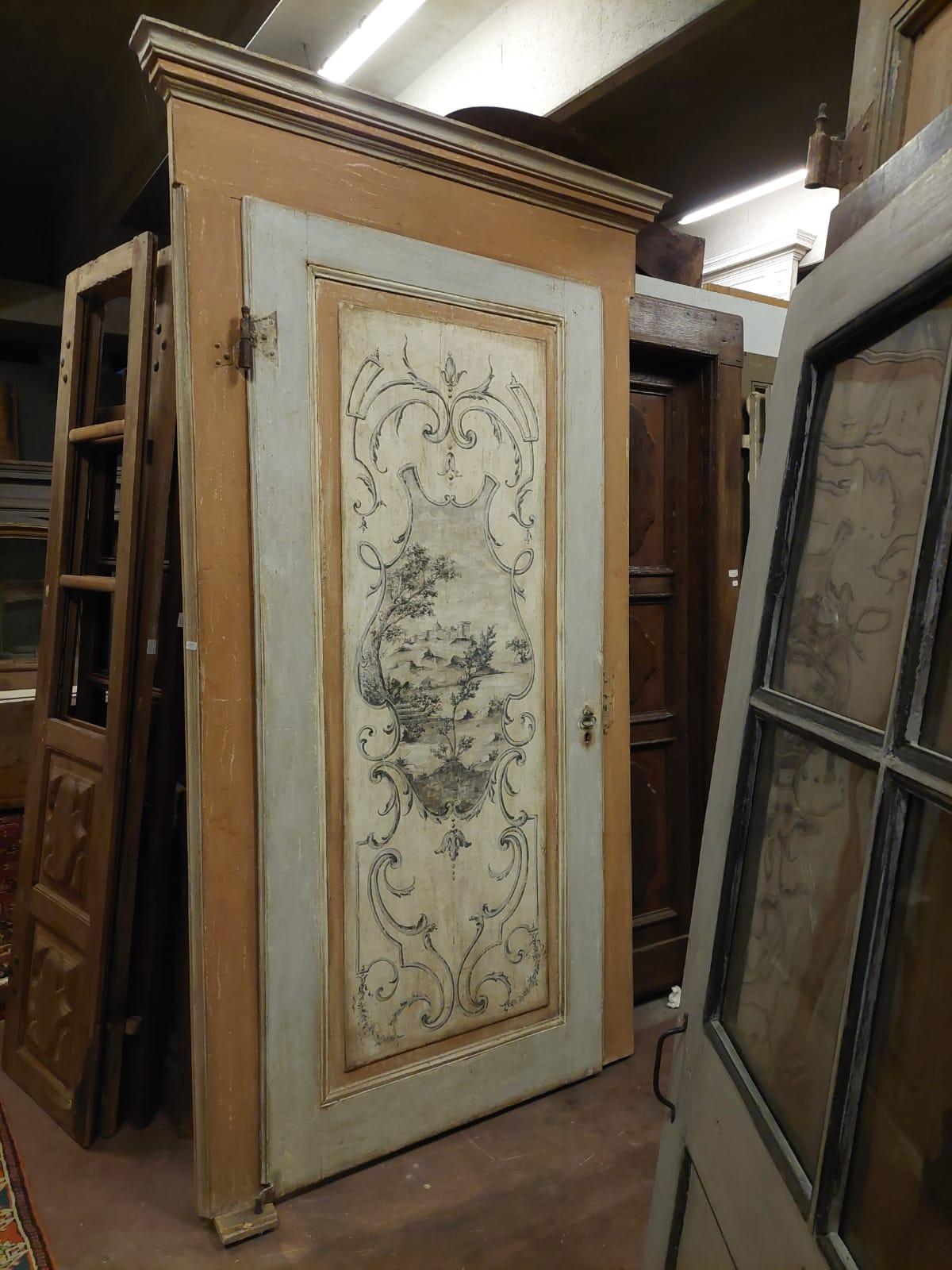 Italian Antique Door Lacquered and Painted with Frame, 18th Century Rome, 'Italy' For Sale