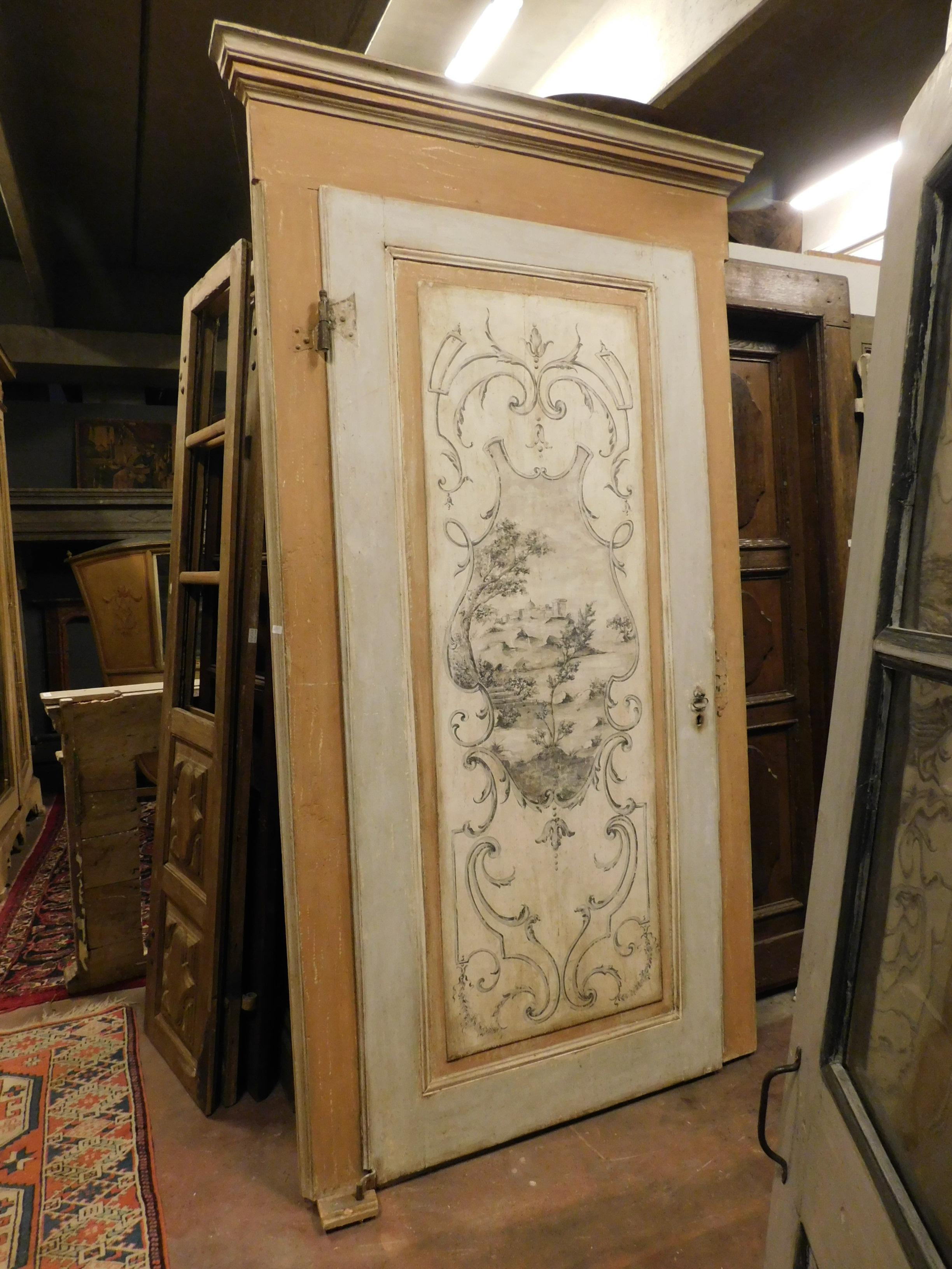 Antique Door Lacquered and Painted with Frame, 18th Century Rome, 'Italy' In Good Condition For Sale In Cuneo, Italy (CN)