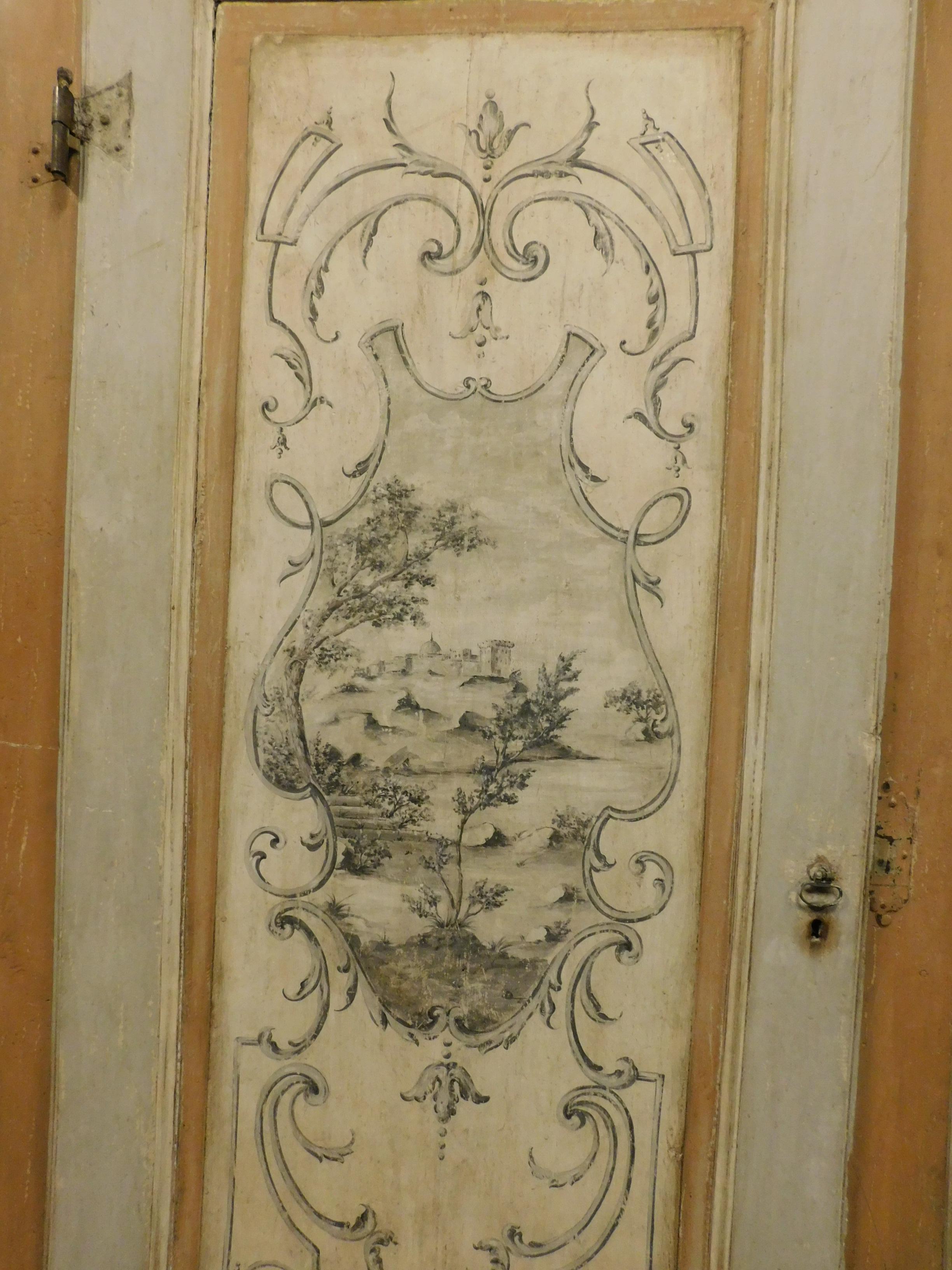 XVIIIe siècle et antérieur Porte ancienne laquée et peinte avec cadre, 18ème siècle Rome, 