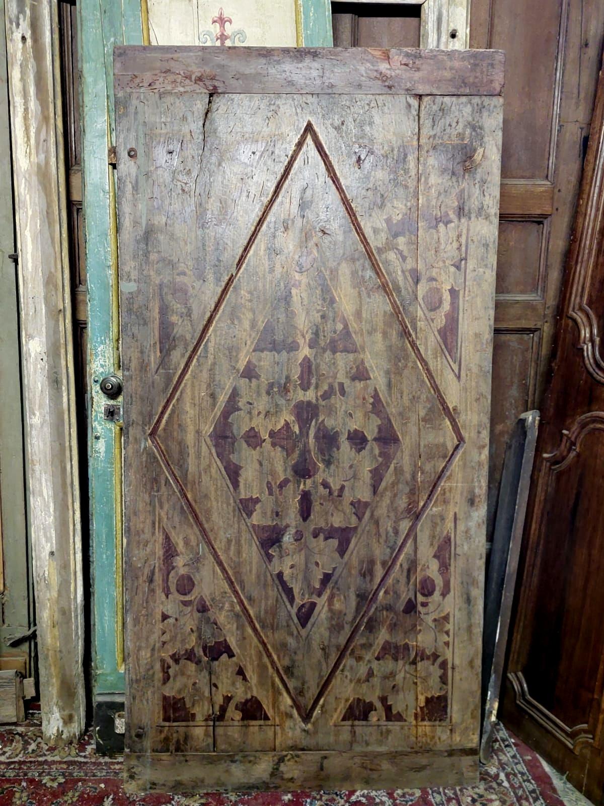 Italian Antique Door, Lacquered Baroque Motif and Carved Lozenge, 19th Century Italy For Sale