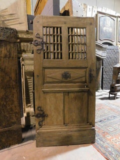 Antique Door Oak Wood, Window and Carved Panels, Original Irons, 1700, France