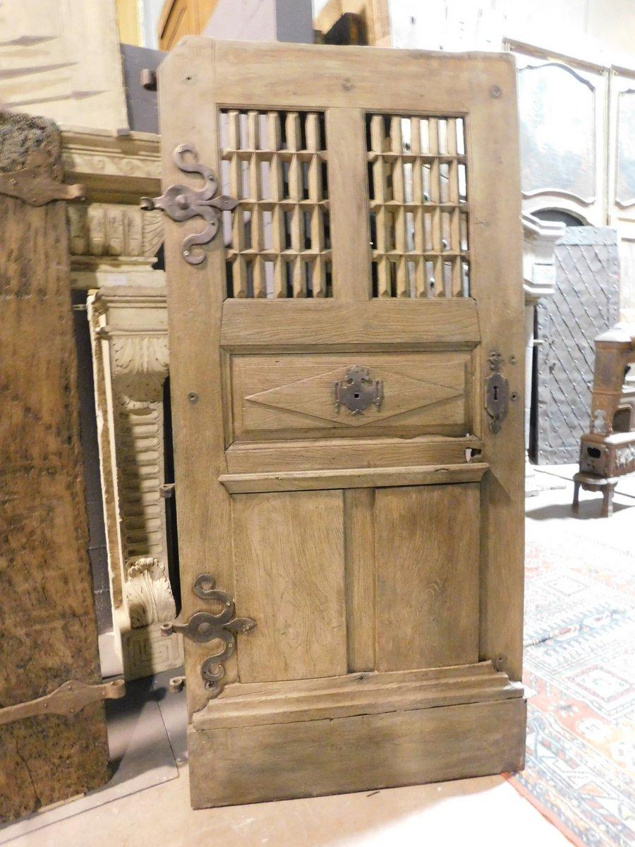 French Antique Door Oak Wood, Window and Carved Panels, Original Irons, 1700, France