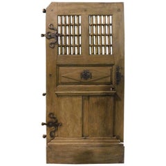 Antique Door Oak Wood, Window and Carved Panels, Original Irons, 1700, France