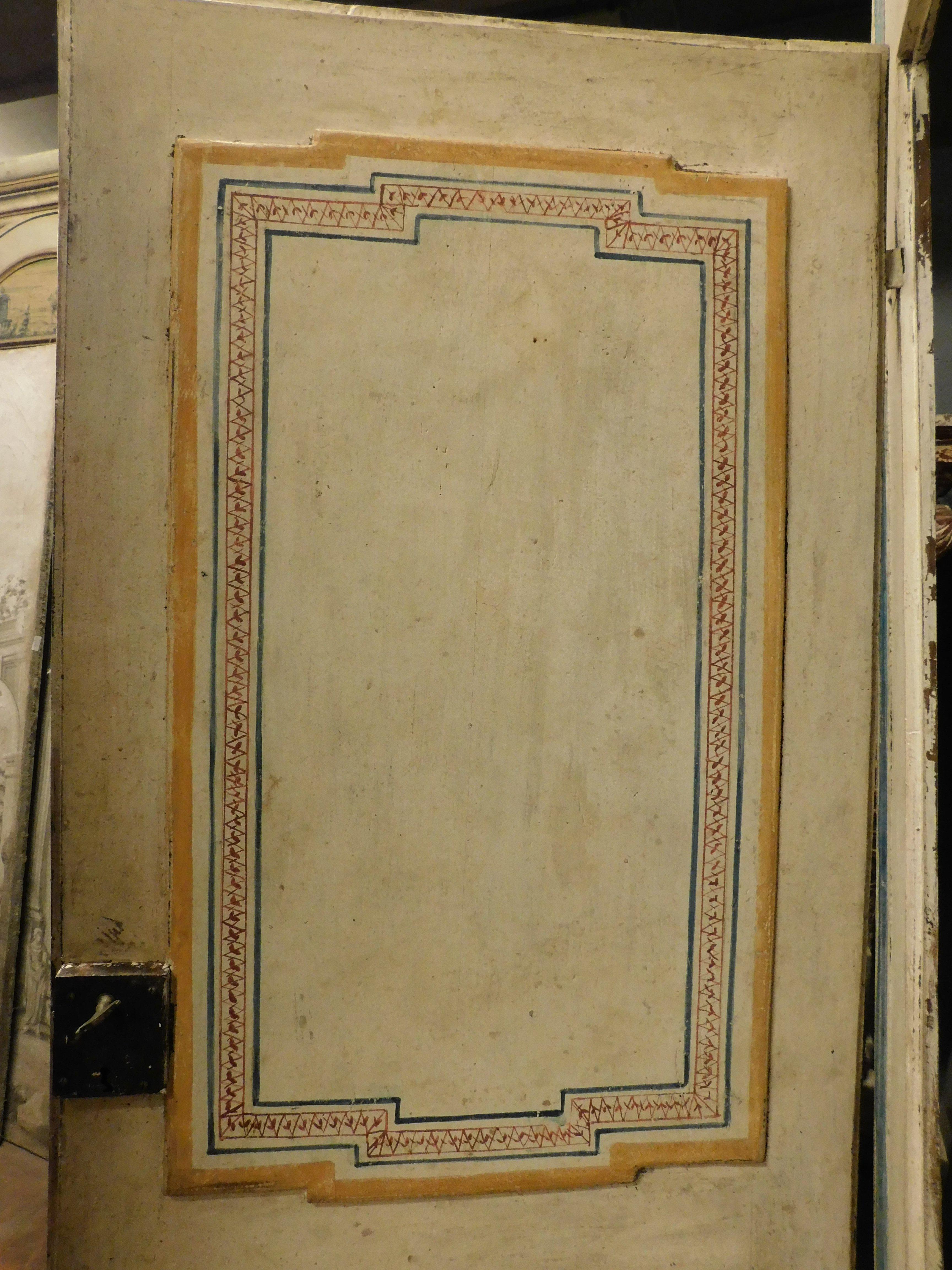 Peuplier Porte ancienne peinte et complète avec cadre, 18ème siècle Italie en vente