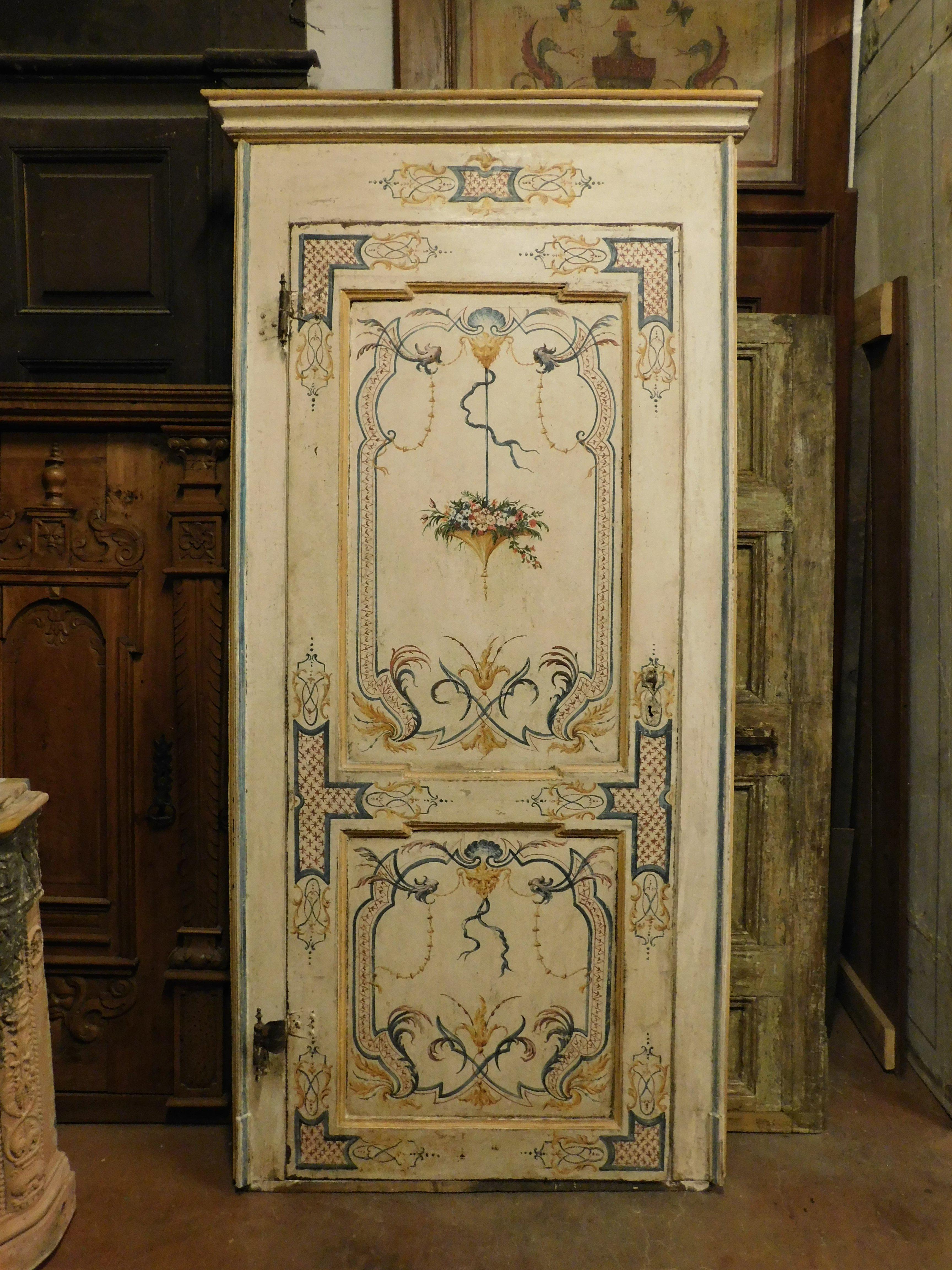 Italian Antique Door Painted and Complete with Frame, 18th Century, Italy For Sale
