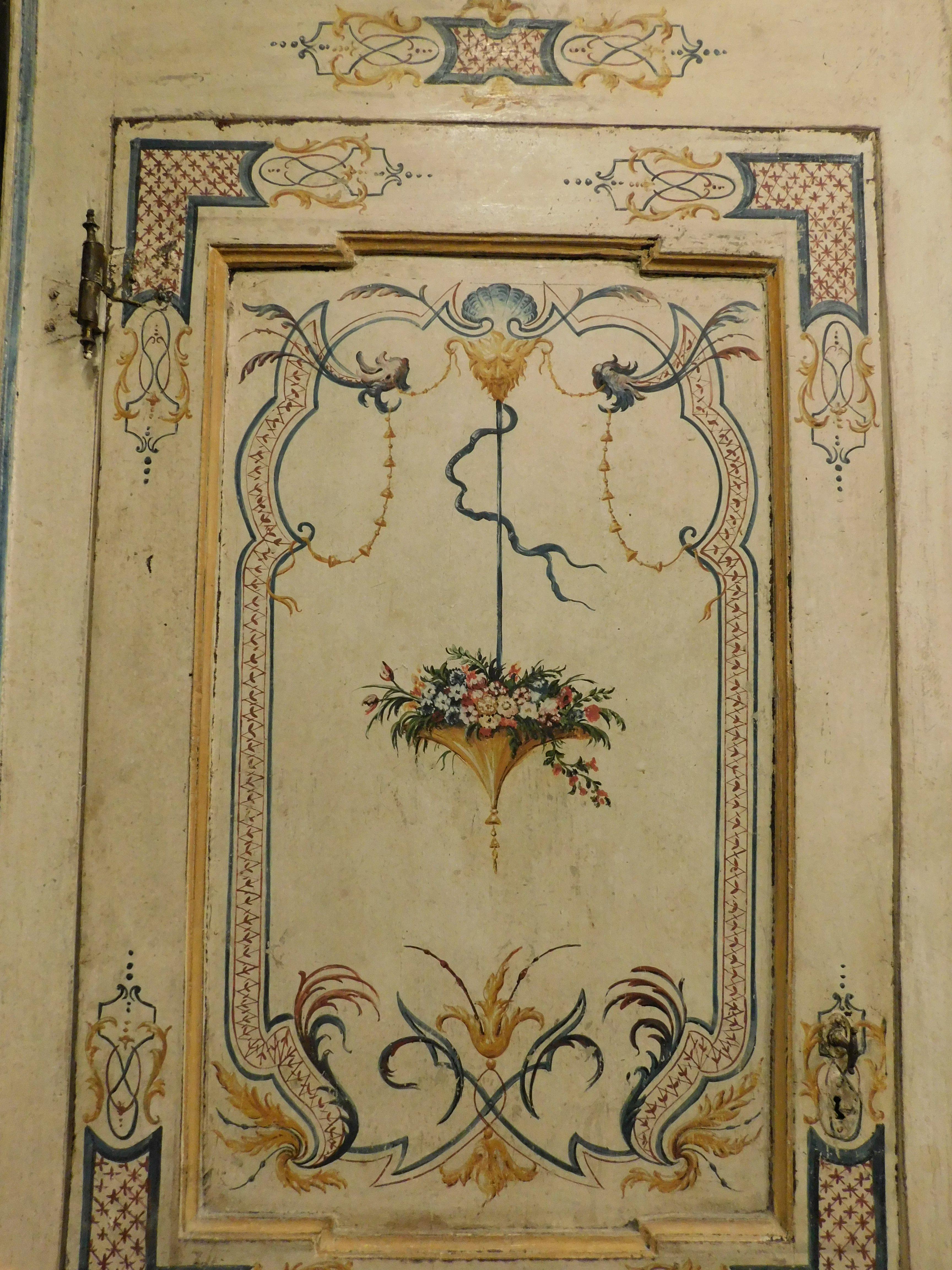 Hand-Painted Antique Door Painted and Complete with Frame, 18th Century, Italy For Sale