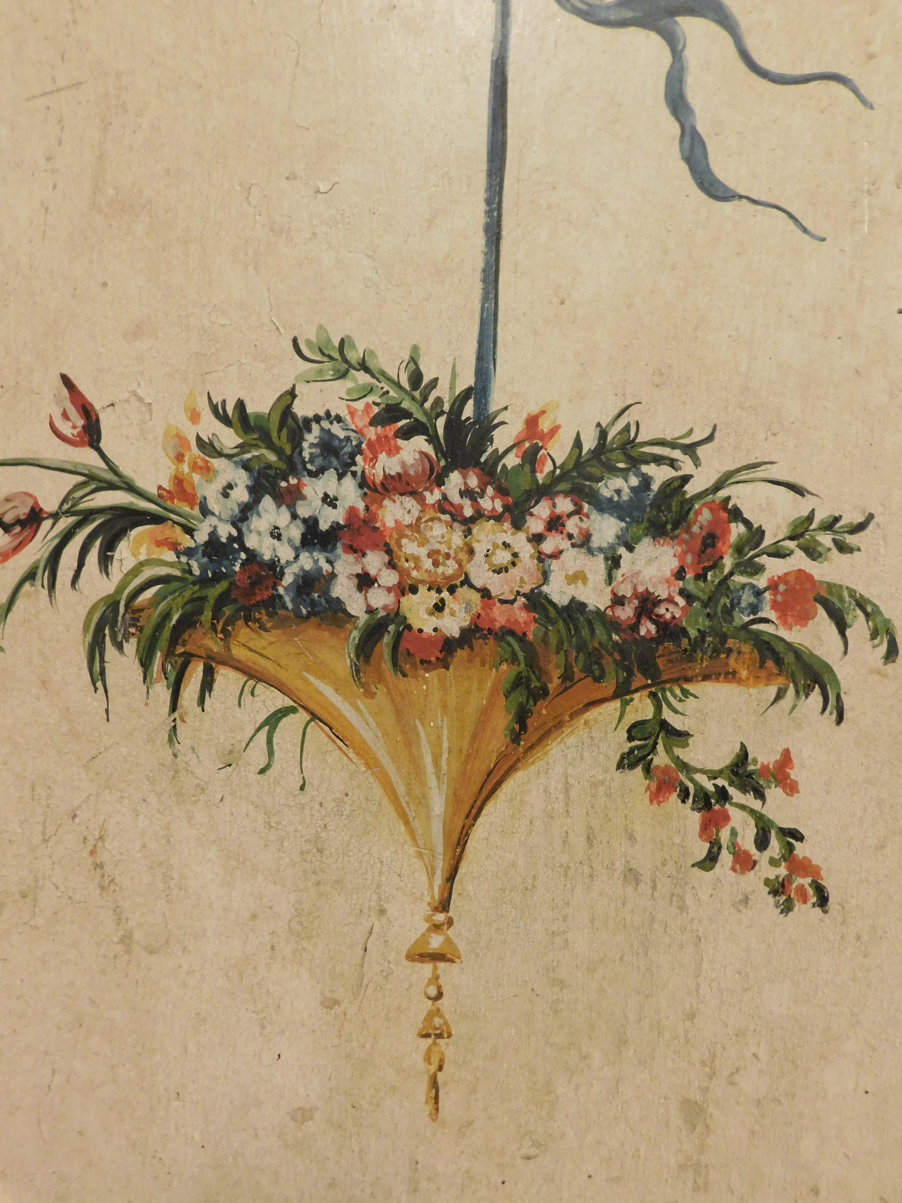 Peint à la main Porte ancienne peinte et complète avec cadre, 18ème siècle Italie en vente