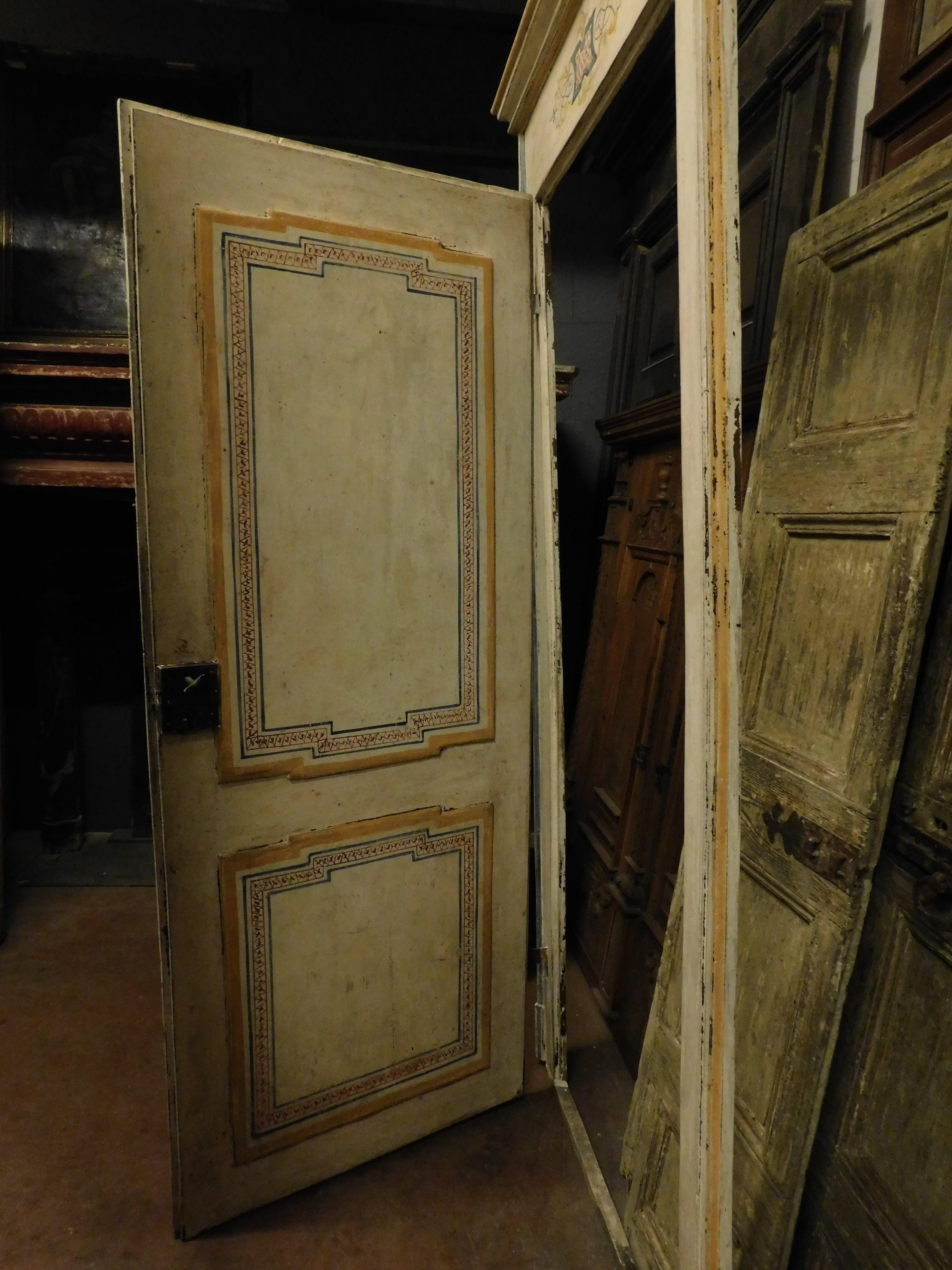 Antique Door Painted and Complete with Frame, 18th Century, Italy For Sale 2