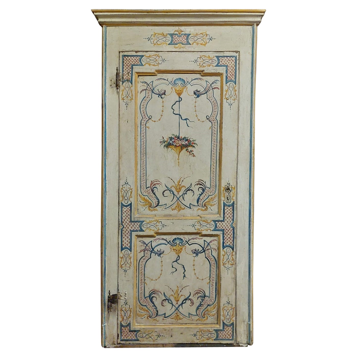 Antique Door Painted and Complete with Frame, 18th Century, Italy