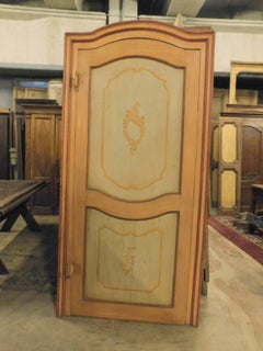 Antique Door Painted Yellow/Orange, Moved Original Frames and Irons, 1700, Italy