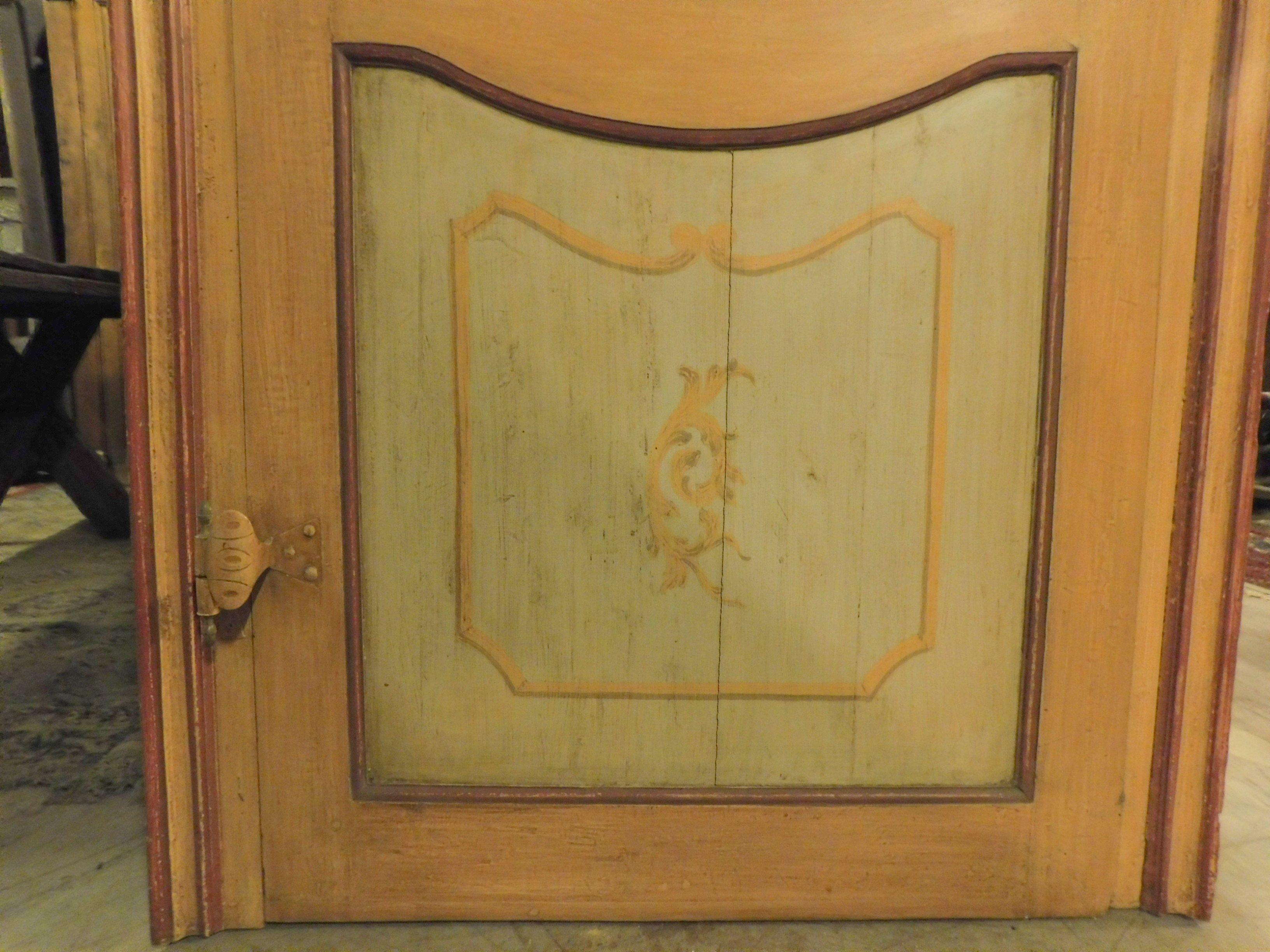 Italian Antique Door Painted Yellow/Orange, Moved Original Frames and Irons, 1700, Italy For Sale