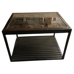 Antique Door Panel from India Made into a Accent or Coffee Table, Iron Base