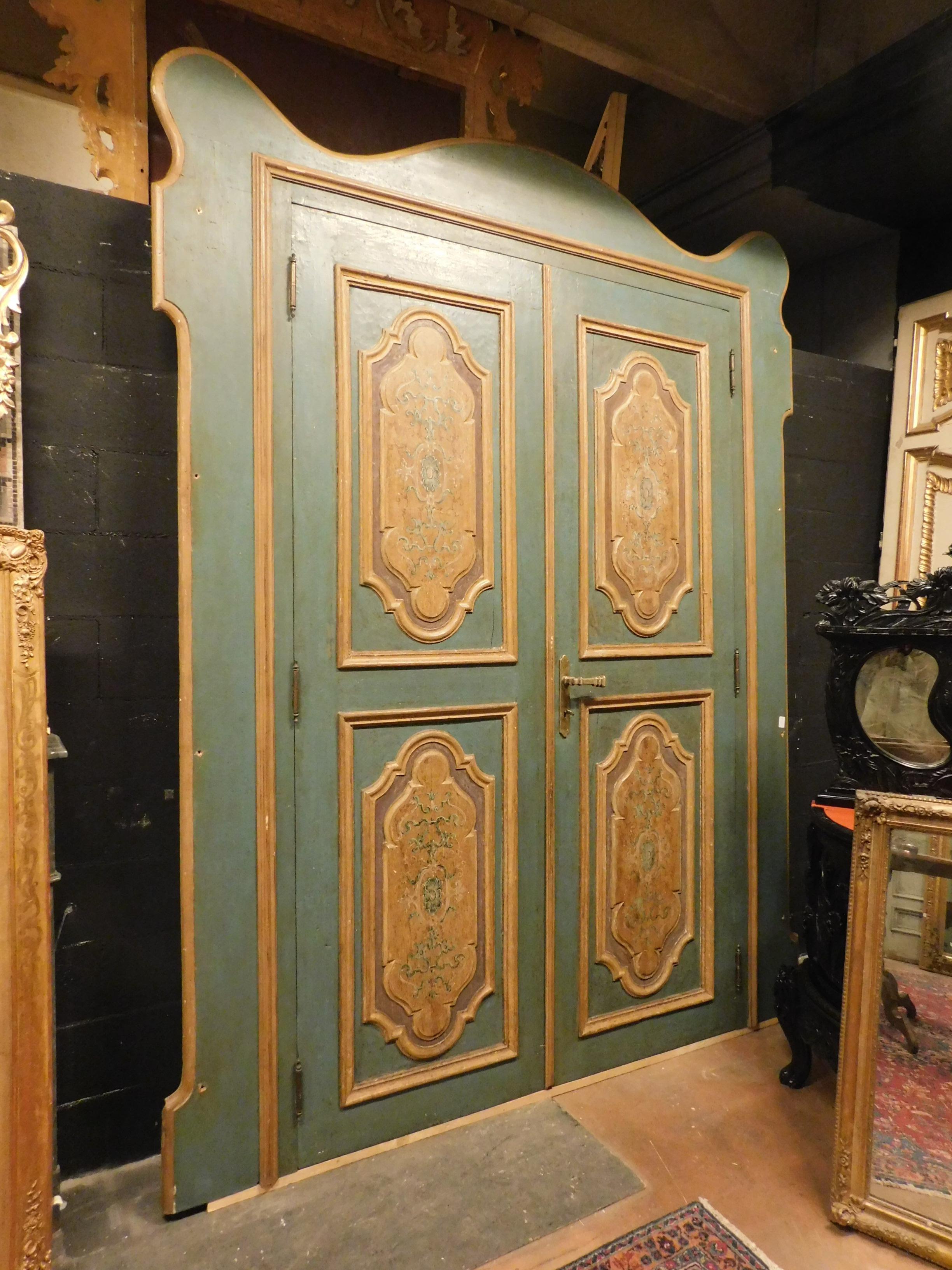 Italian Antique Door/Wall Cabinet, Two Wings with Frame, Green and Yellow, '700 Rome For Sale