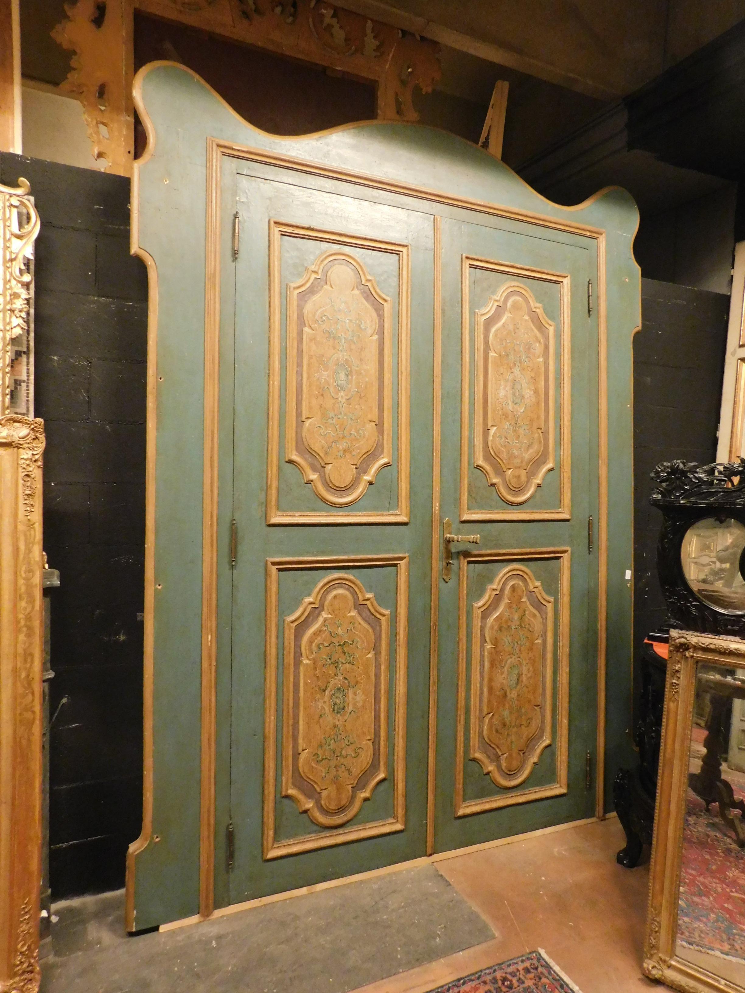 Antique Door/Wall Cabinet, Two Wings with Frame, Green and Yellow, '700 Rome For Sale 2