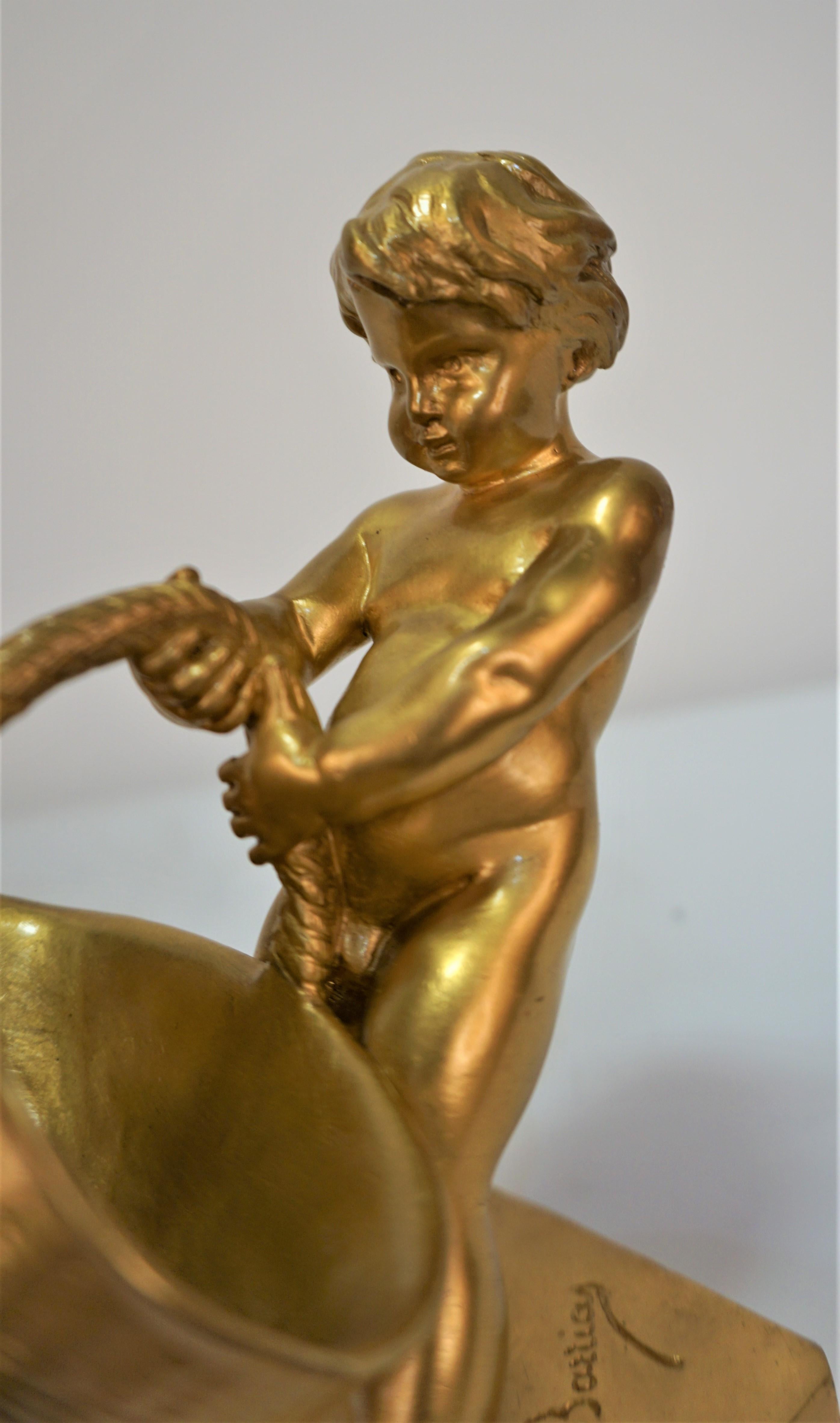 Antique Dore Bronze of a Boy with Basket by Louis-Ernest Barrias 1