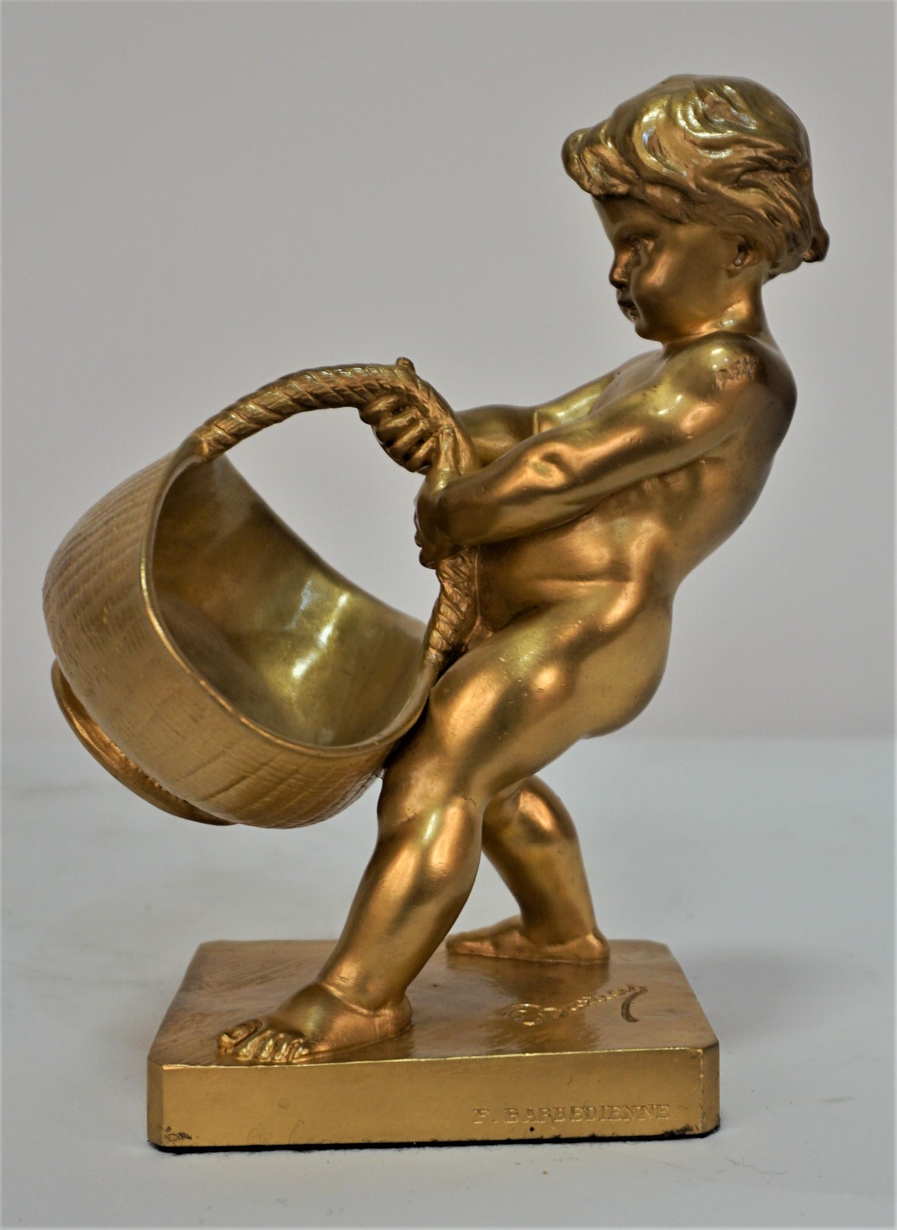 Antique Dore Bronze of a Boy with Basket by Louis-Ernest Barrias 2
