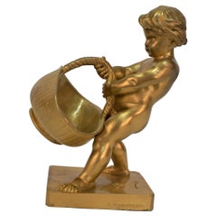 Antique Dore Bronze of a Boy with Basket by Louis-Ernest Barrias