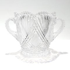 Antico secchiello per il ghiaccio in vetro tagliato con motivo parigino del periodo Dorflinger