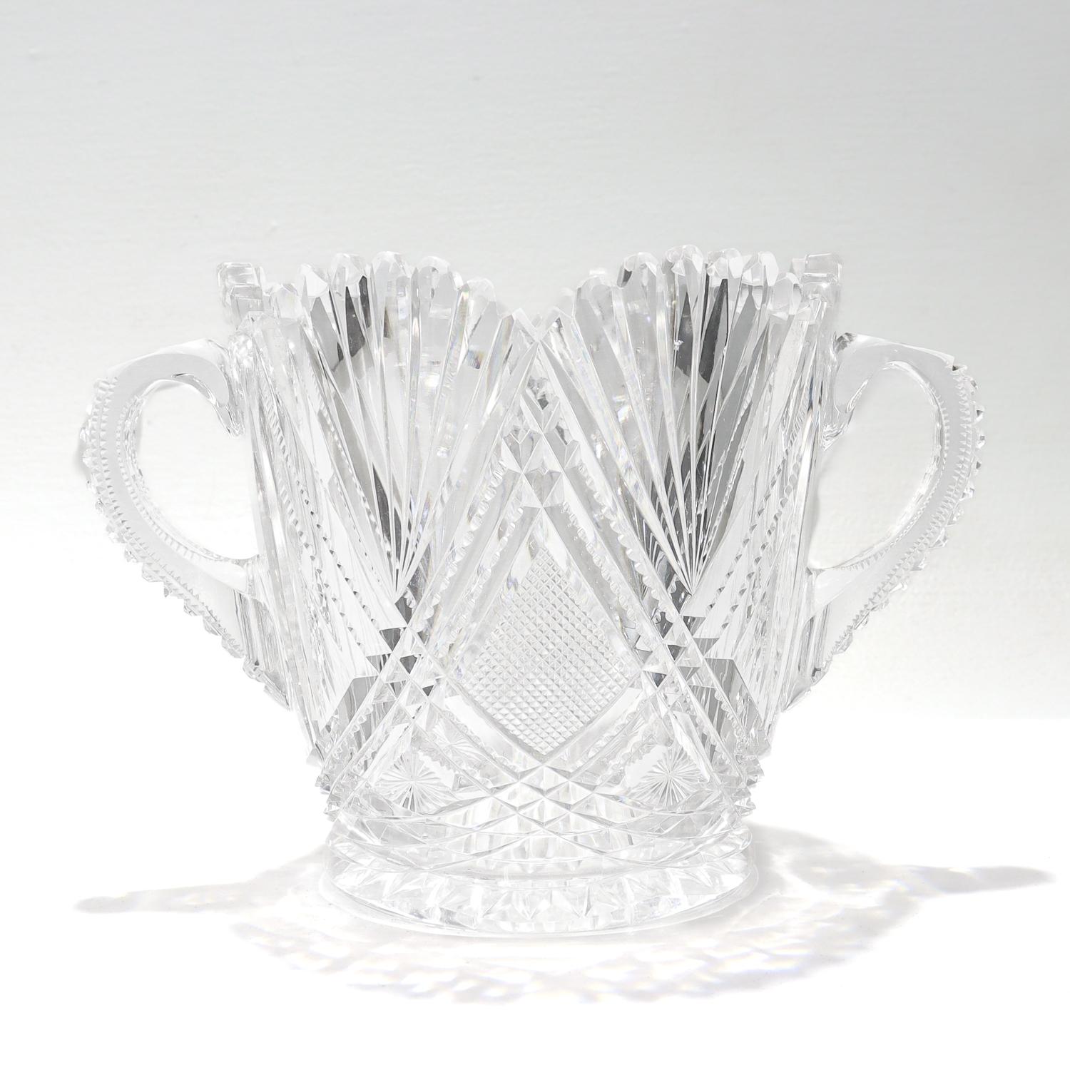 Américain Antique seau à glace en verre taillé Dorflinger Brilliant Period Parisian Pattern en vente