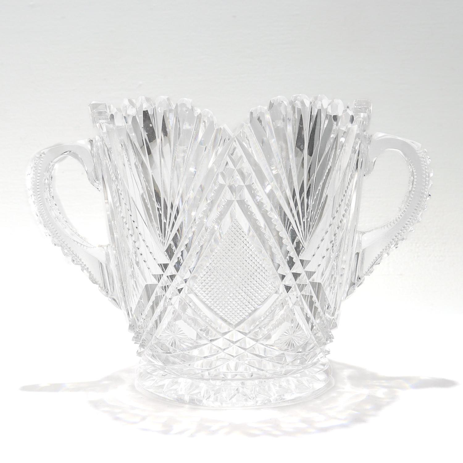 20ième siècle Antique seau à glace en verre taillé Dorflinger Brilliant Period Parisian Pattern en vente