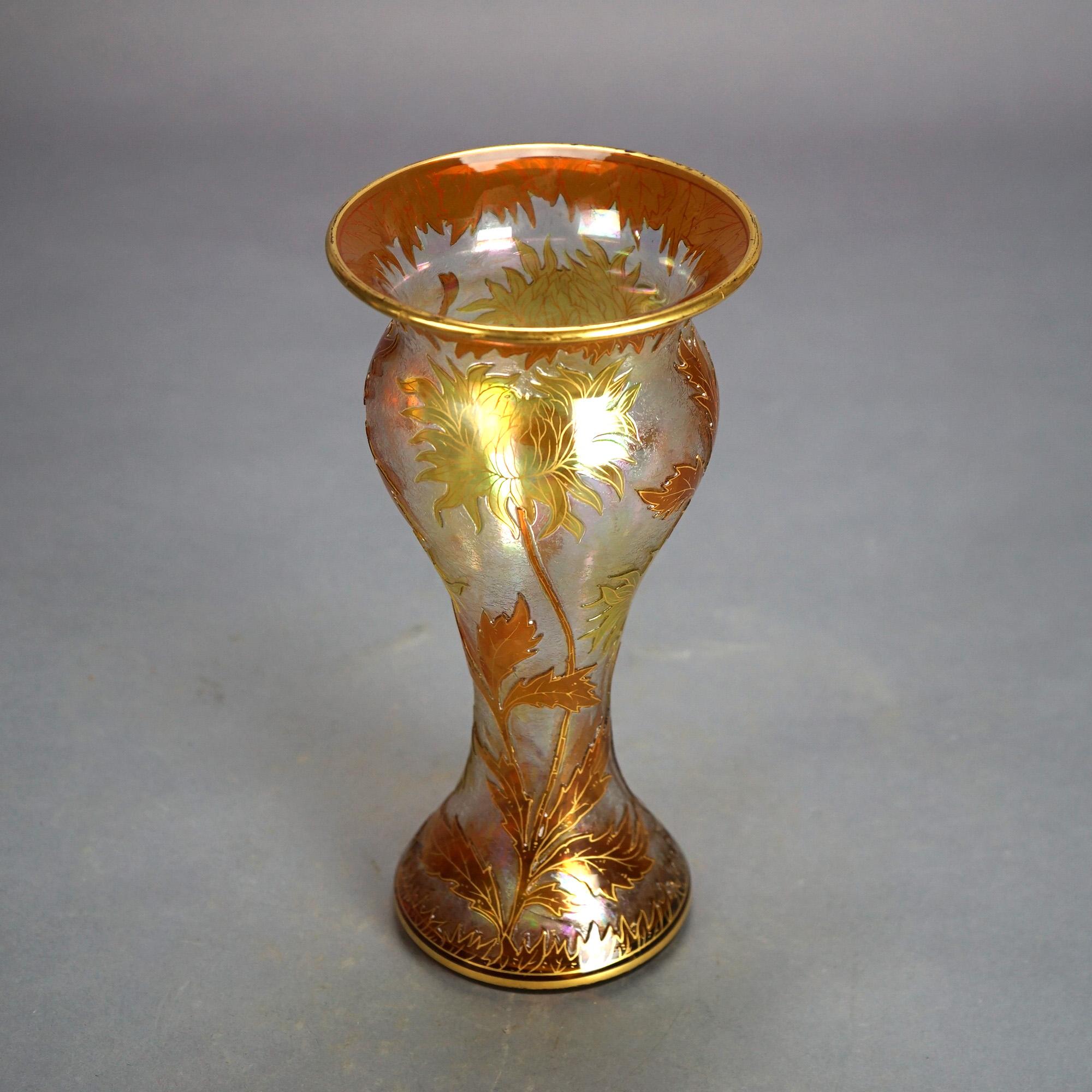 Antique Dorflinger Honesdale Art Glass Gold & Yellow Cut To Clear Cameo Vase In Good Condition In Big Flats, NY