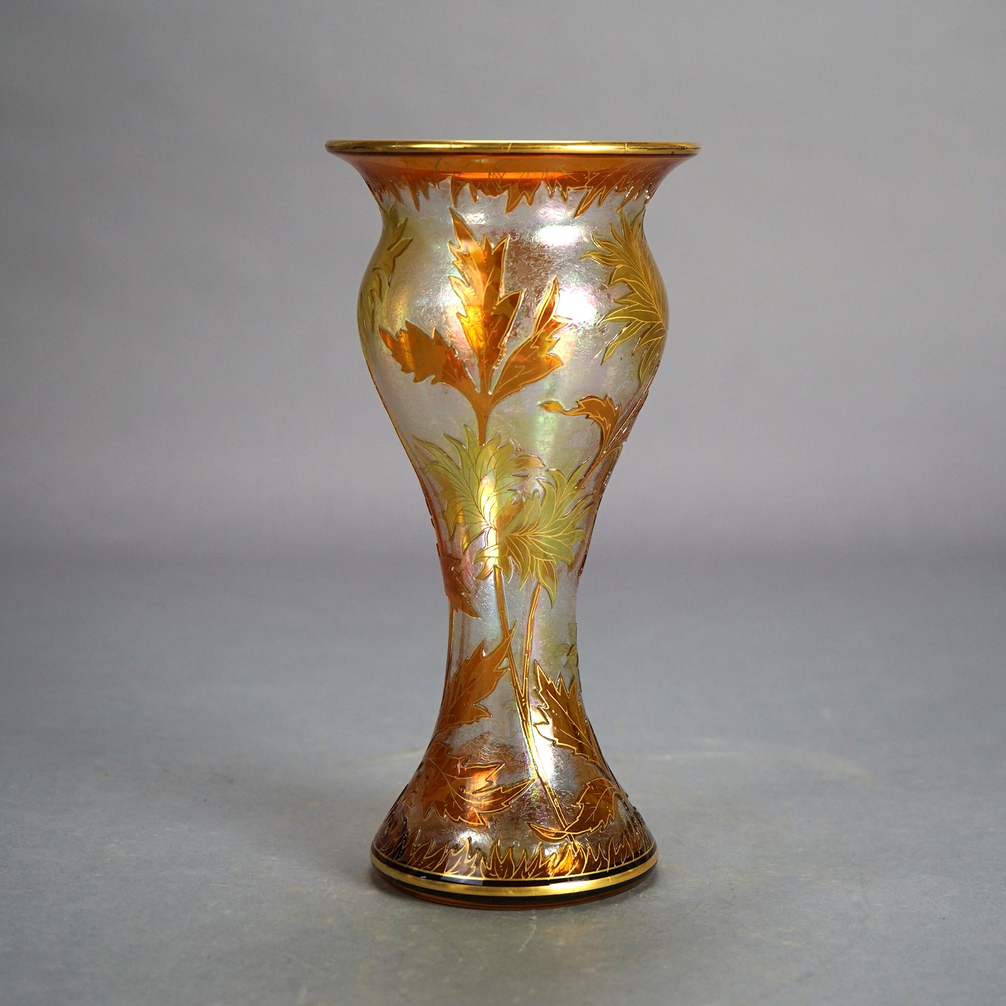 20th Century Antique Dorflinger Honesdale Art Glass Gold & Yellow Cut To Clear Cameo Vase