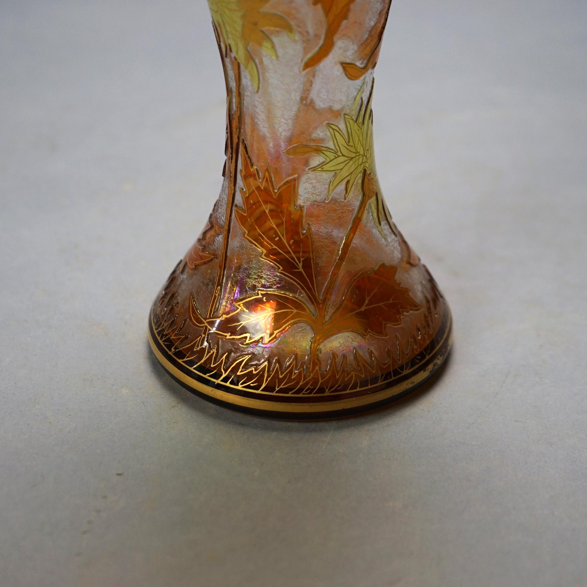 Antique Dorflinger Honesdale Art Glass Gold & Yellow Cut To Clear Cameo Vase 1