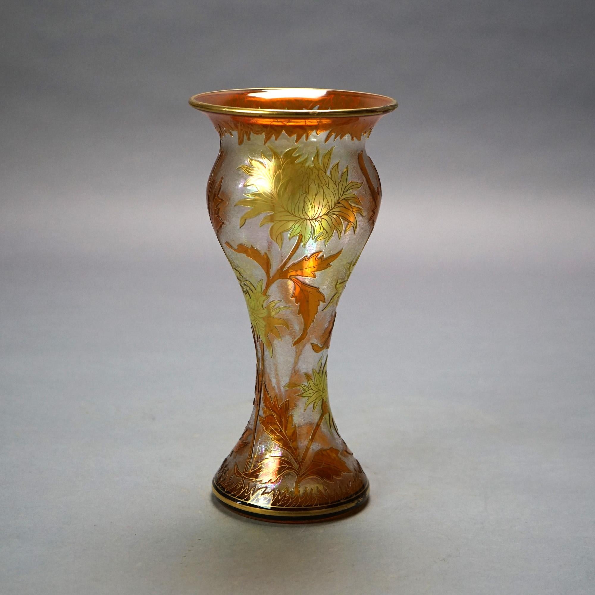 Antique Dorflinger Honesdale Art Glass Gold & Yellow Cut To Clear Cameo Vase 2
