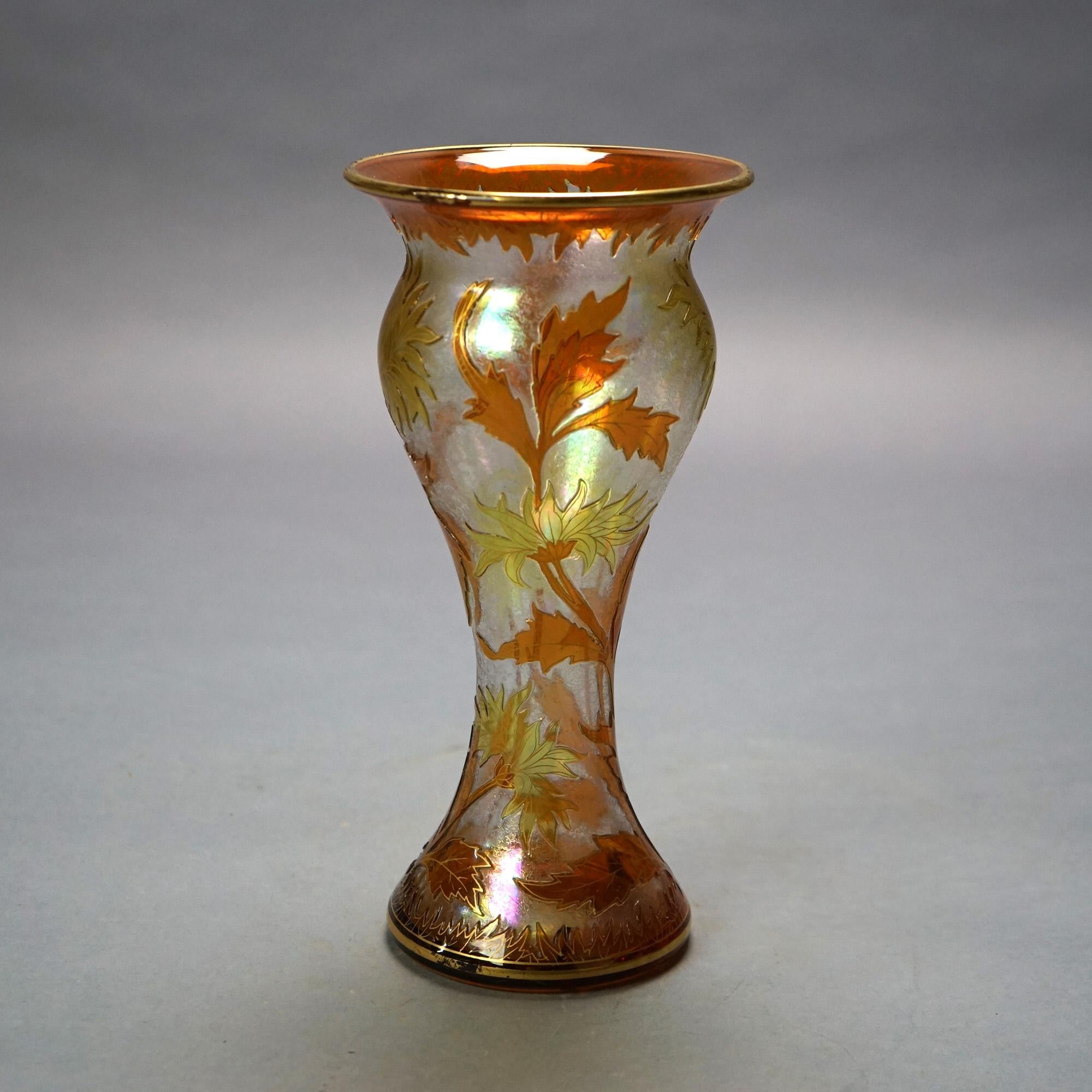 Antique Dorflinger Honesdale Art Glass Gold & Yellow Cut To Clear Cameo Vase 3