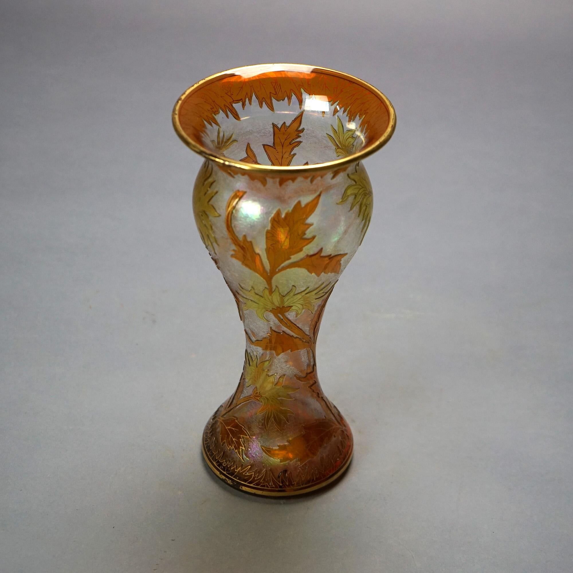 Antique Dorflinger Honesdale Art Glass Gold & Yellow Cut To Clear Cameo Vase 4