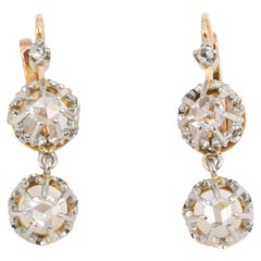 Antique dormeuse earrings in yellow gold and rose-cut diamonds