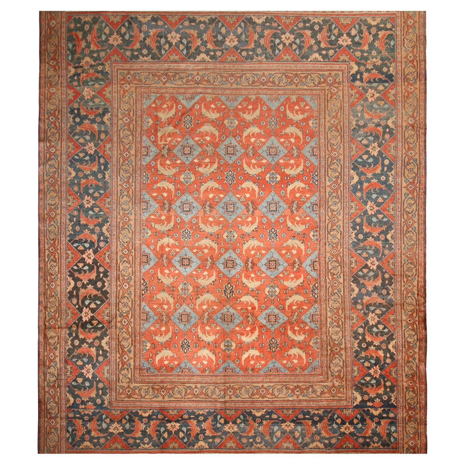 Antiker persischer Doroksh-Teppich aus Wolle in Beige, Orange mit Fischmuster von Teppich & Kelim