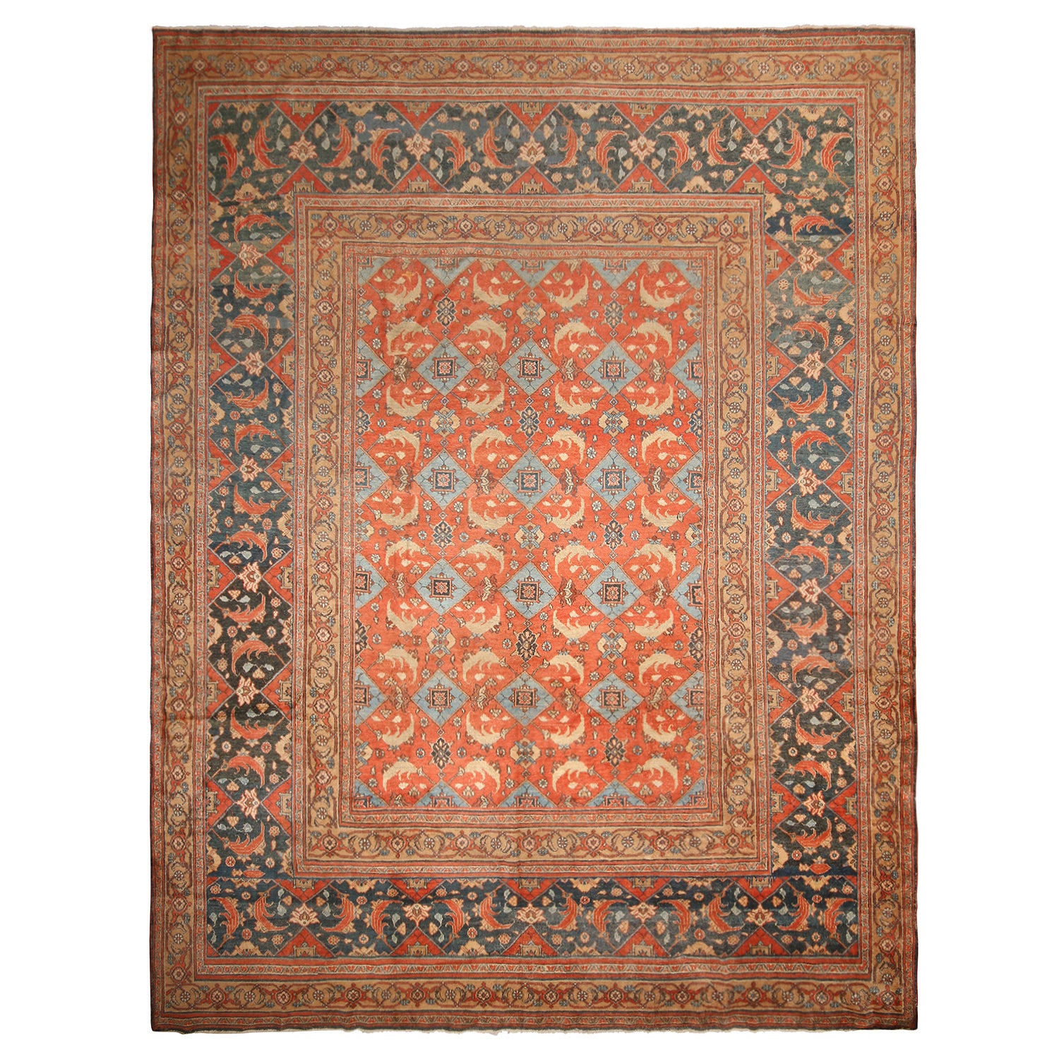 Tapis persan ancien Doroksh en laine beige et orange à motif de poissons par Rug & Kilim en vente