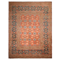Antiker persischer Doroksh-Teppich aus Wolle in Beige, Orange mit Fischmuster von Teppich & Kelim