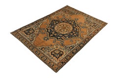 Antique Doroksh Geometric-Floral Yellow and Blue Wool Persian Rug