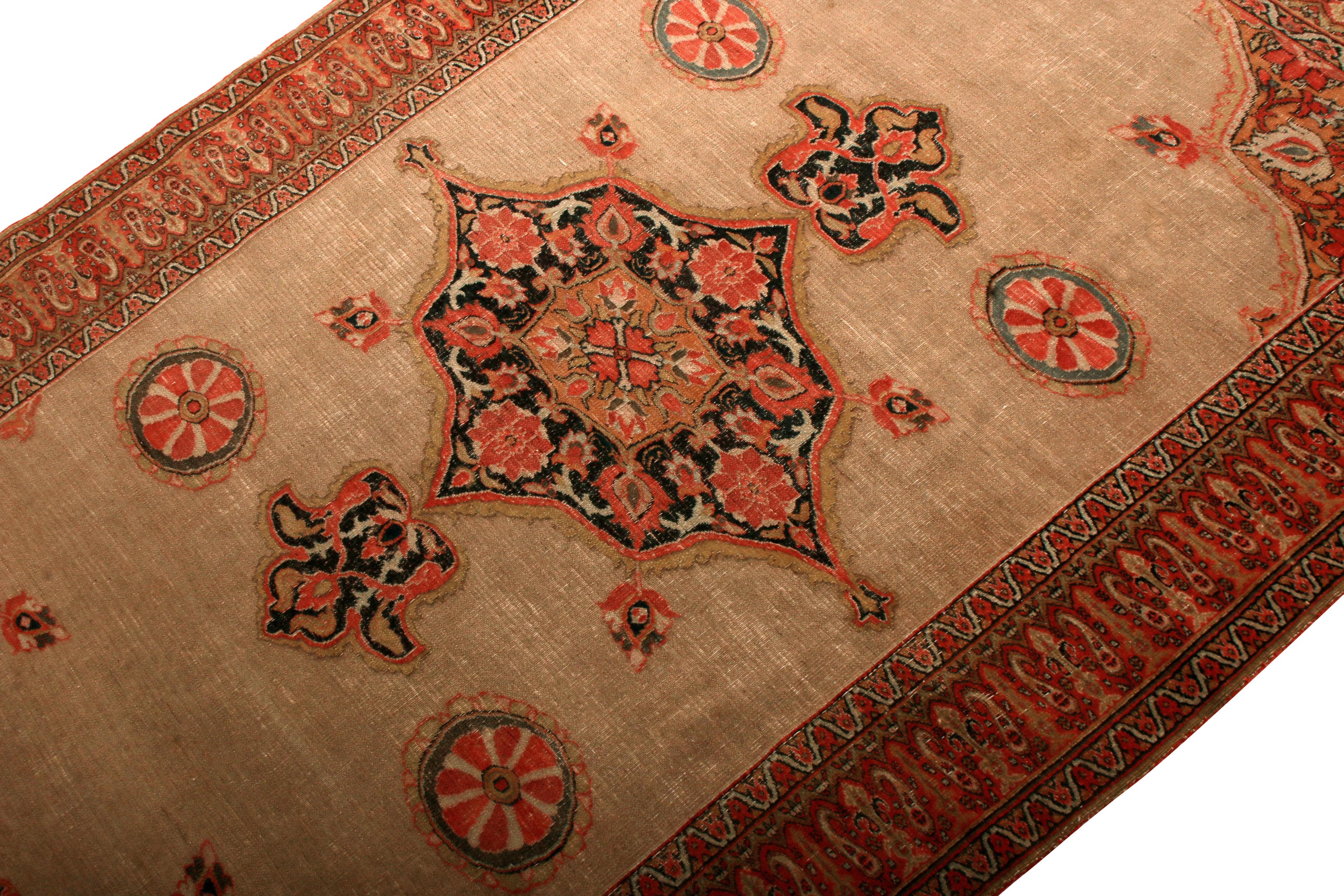 Islamic Antique Doroksh Persian Rug Beige & Red Medallion Floral Pattern by Rug & Kilim For Sale