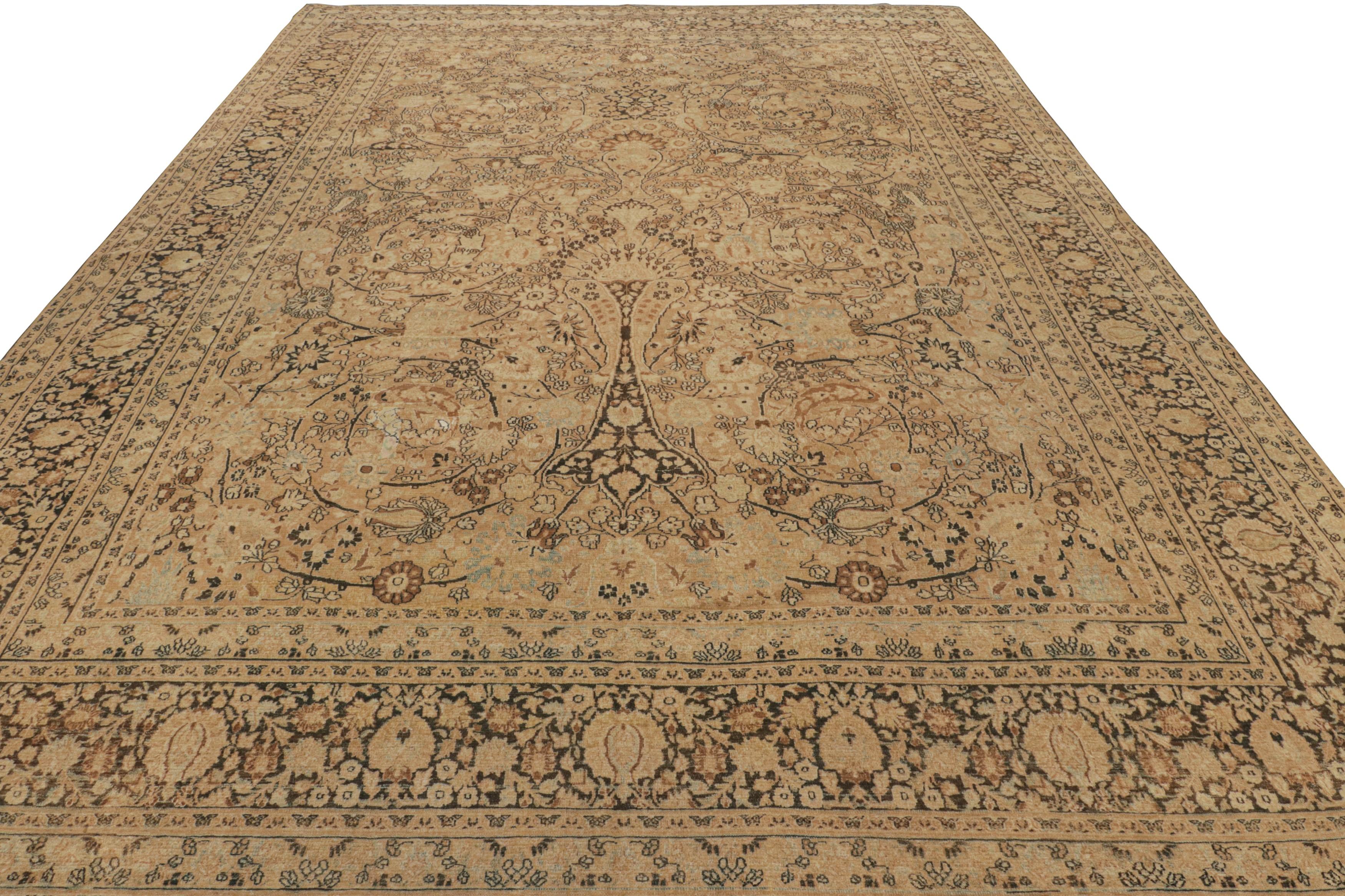 Indian Antique Doroksh Persian Rug with Beige-Brown Floral Patterns, from Rug & Kilim For Sale
