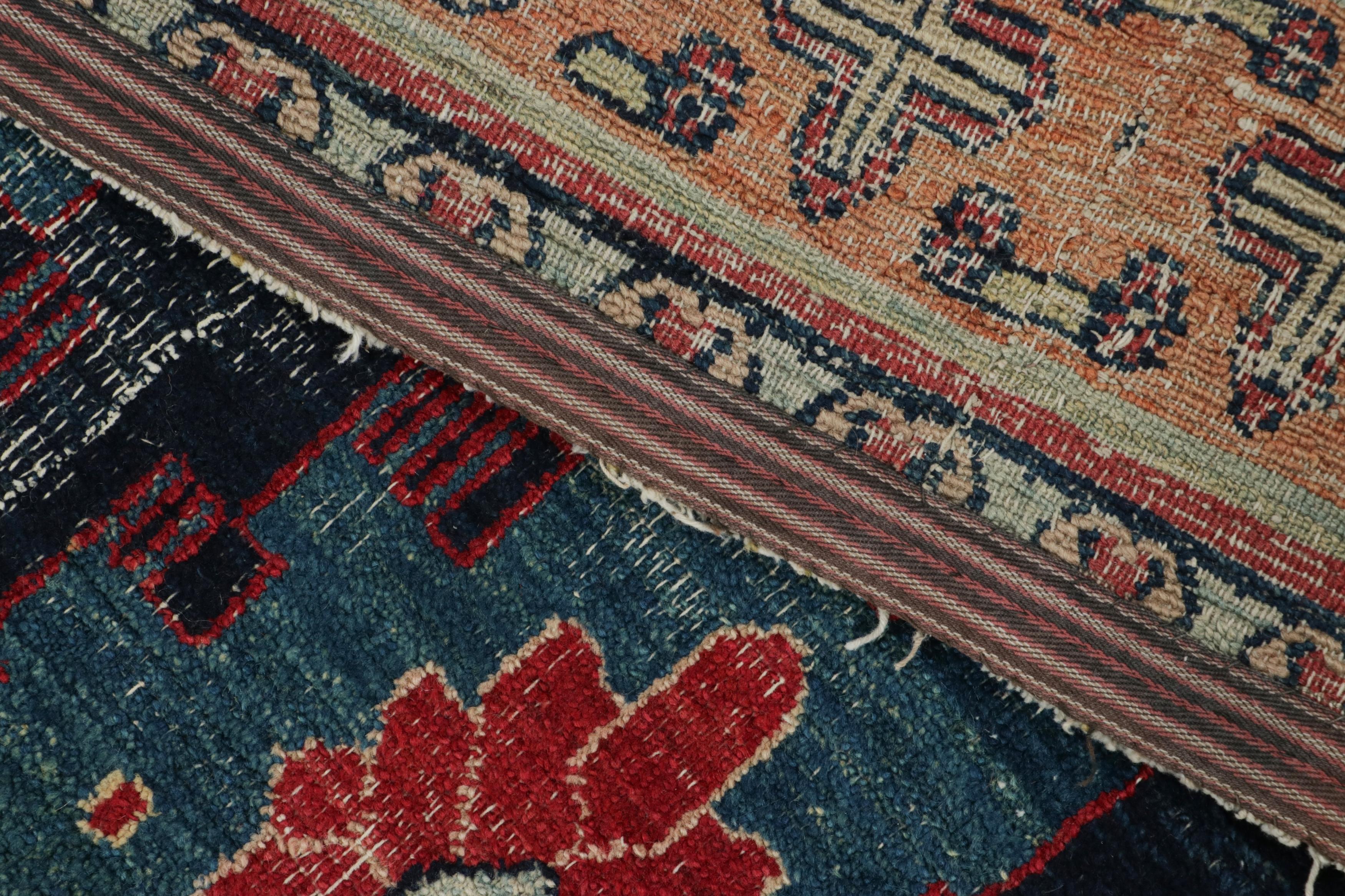 Lana Antico tappeto persiano Dorokshian Runner, blu con medaglioni geometrici - Rug & Kilim in vendita
