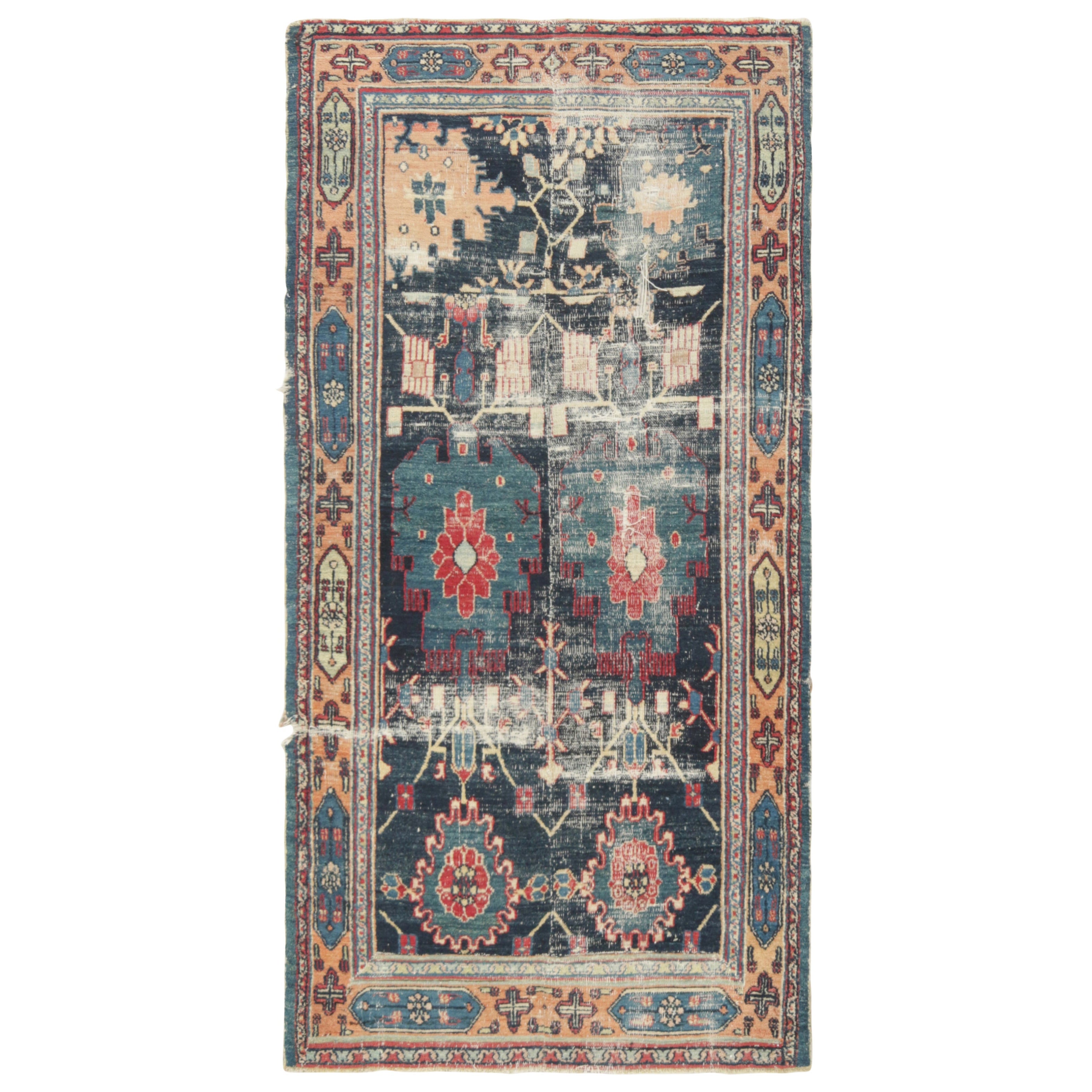 Antico tappeto persiano Dorokshian Runner, blu con medaglioni geometrici - Rug & Kilim in vendita