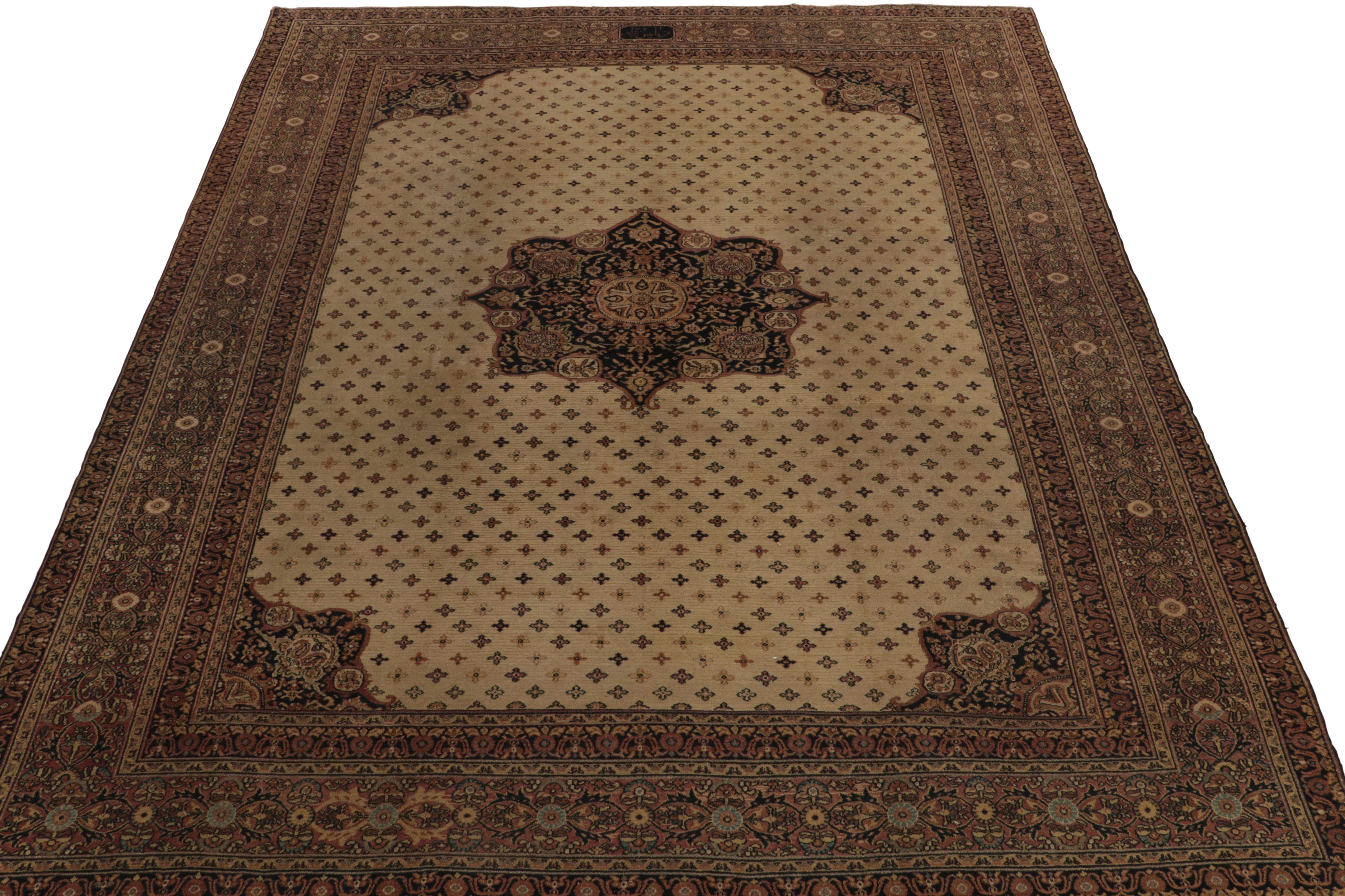 Persian Antique Doroksh Rug in Beige and Brown Floral Medallion Pattern by Rug & Kilim For Sale