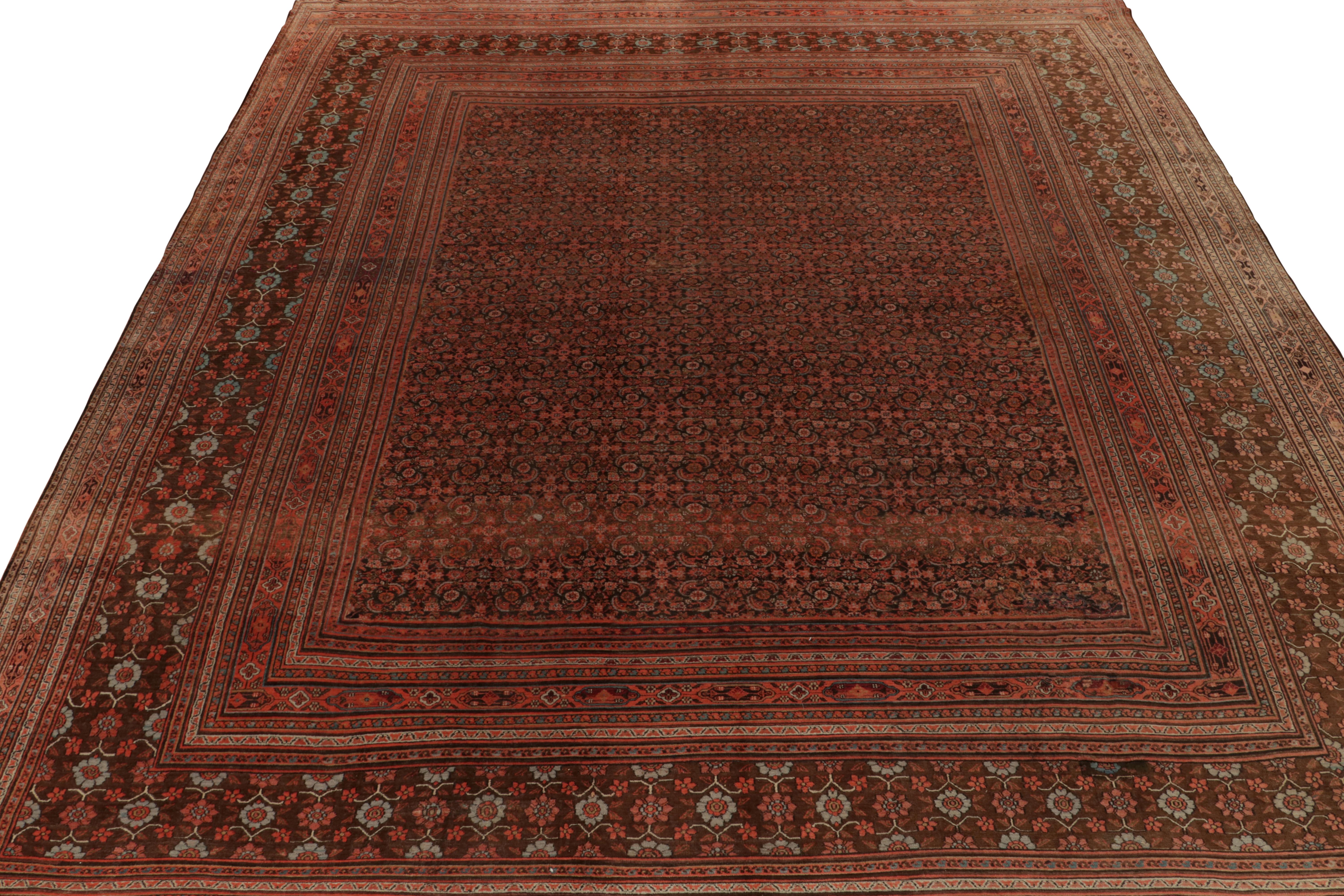 Connoting the finest lineages of Persian rugs, Rug & Kilim welcomes this 17x19 Doroksh rug of the 1880s to its reputed Antique & Vintage collection. The classic piece reflects the traditional Herati pattern (or “fish” pattern) cocooned in
