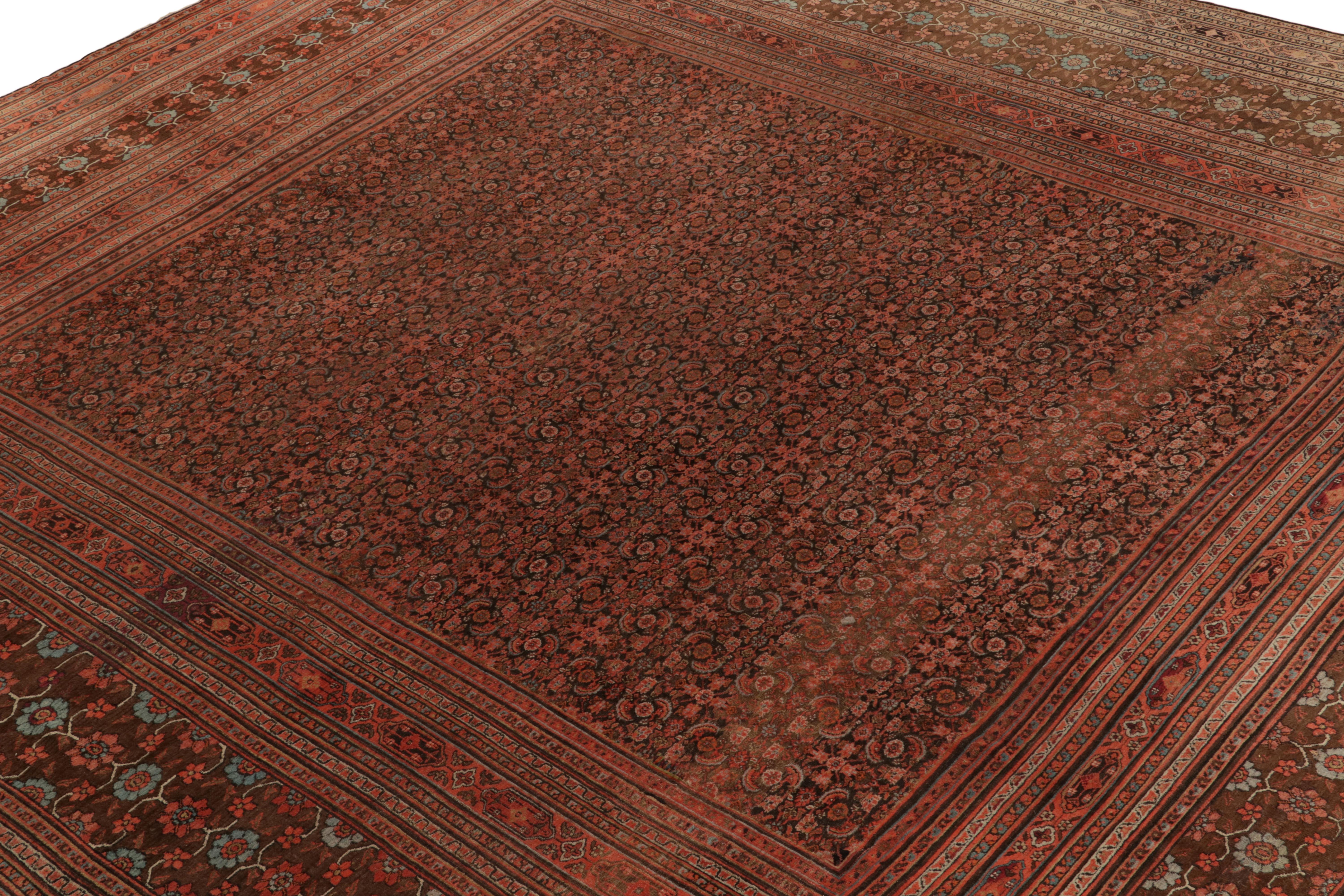 Hand-Knotted Antique Doroksh Rug in Red Brown & Blue Herati Floral Pattern by Rug Kilim For Sale