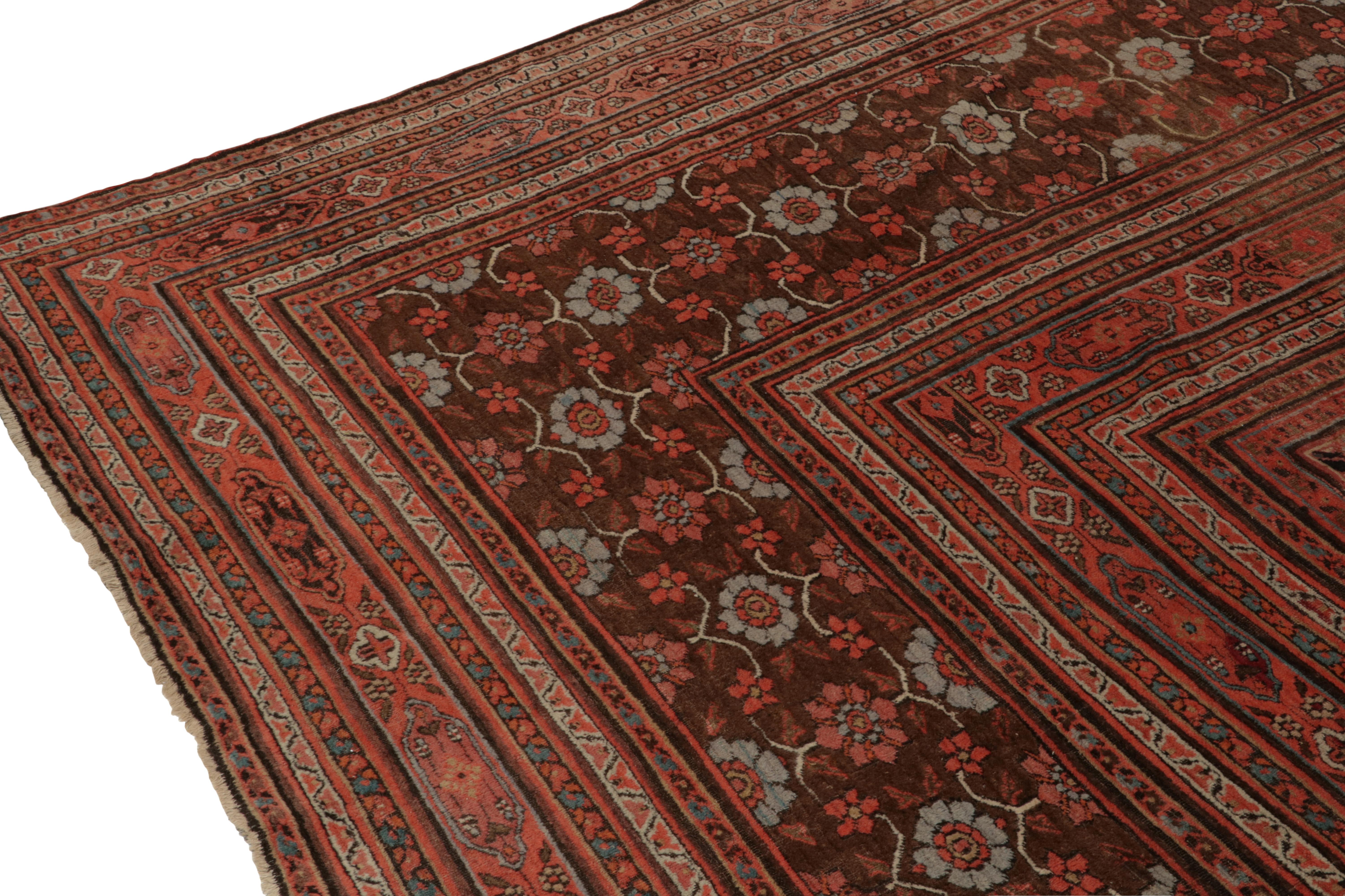 Antique Doroksh Rug in Red Brown & Blue Herati Floral Pattern by Rug Kilim In Good Condition For Sale In Long Island City, NY