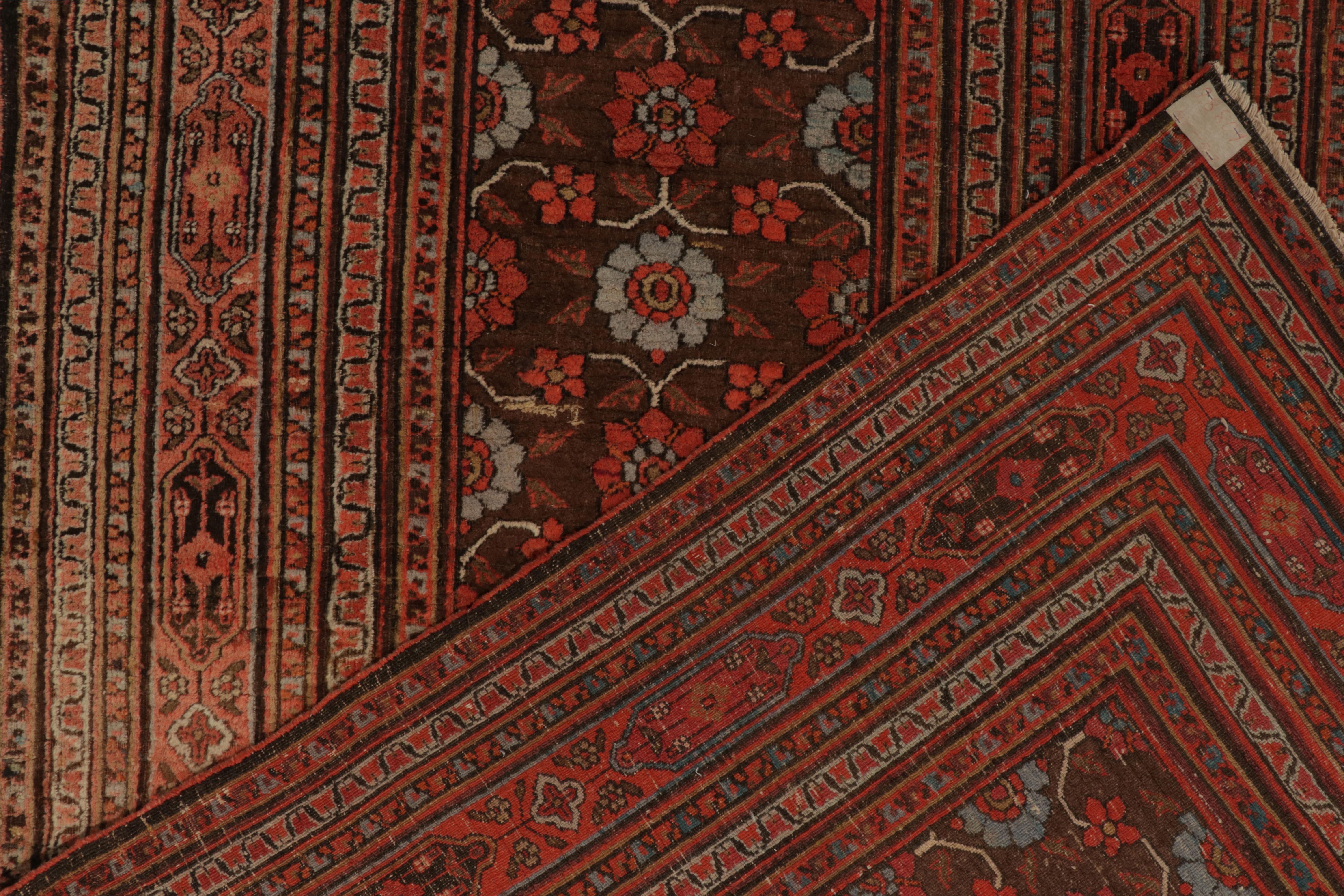 Late 19th Century Antique Doroksh Rug in Red Brown & Blue Herati Floral Pattern by Rug Kilim For Sale