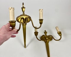 Antique Double Arm Wall Light Sconces in Bronze, Set 2, France