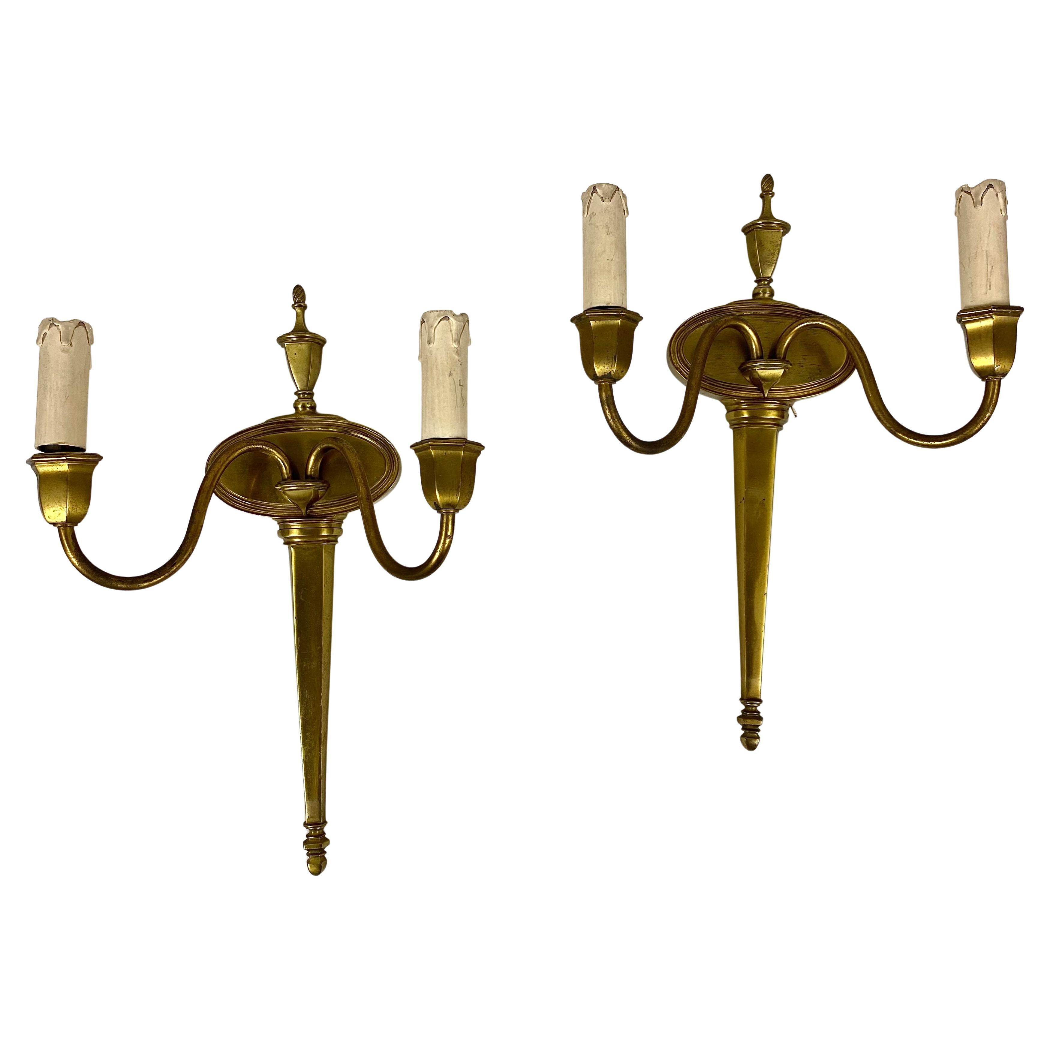 Apliques antiguos de doble brazo en bronce, set 2, Francia