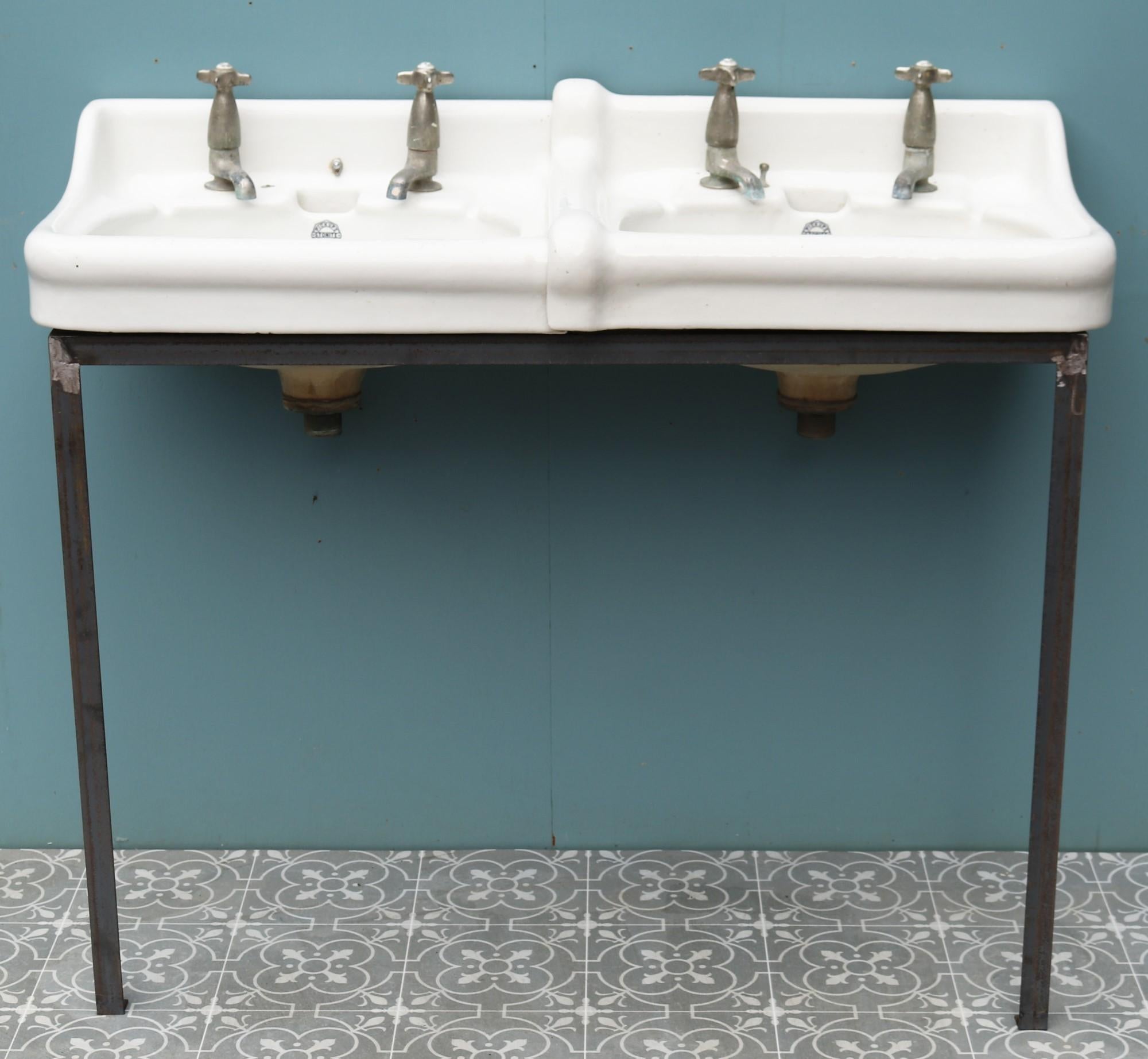 A reclaimed double sink manufactured by Pickups of Horwich. Supplied with a modern steel stand.